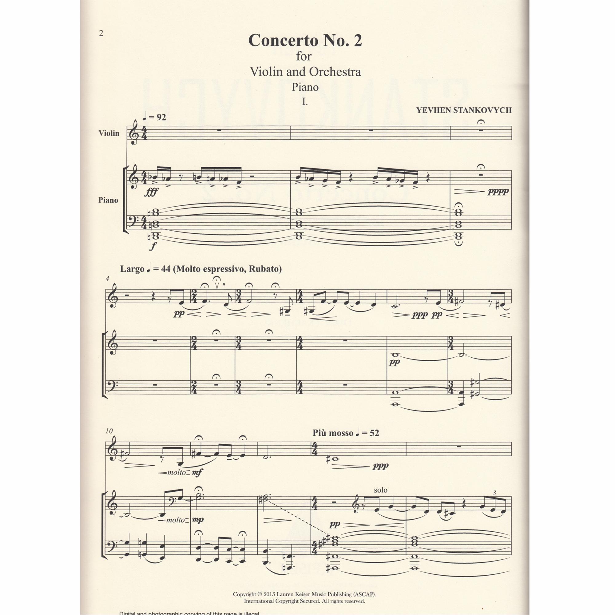 Yevhen Stankovych Concerto No. 2 Violin/Piano Reduction