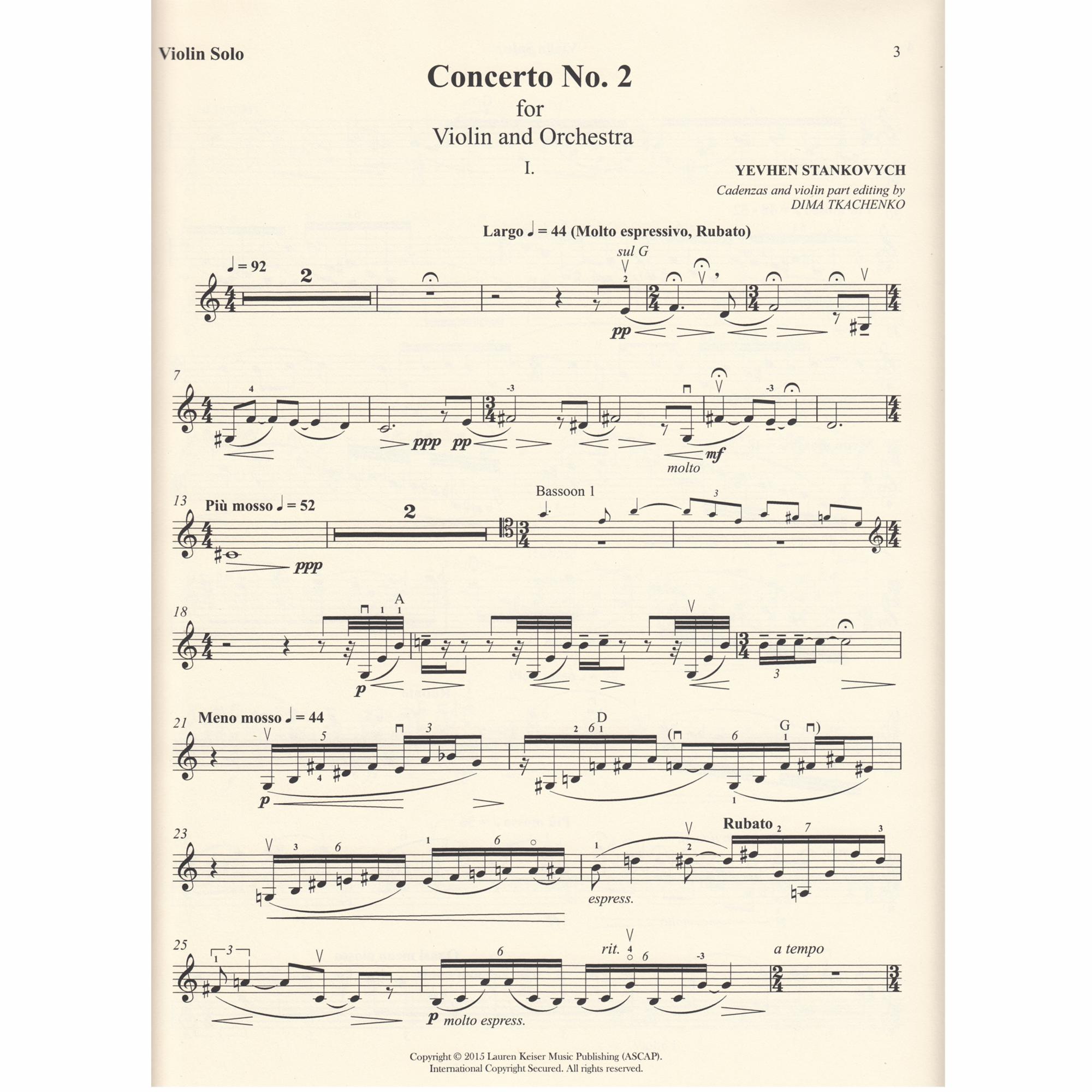 Yevhen Stankovych Concerto No. 2 Violin/Piano Reduction