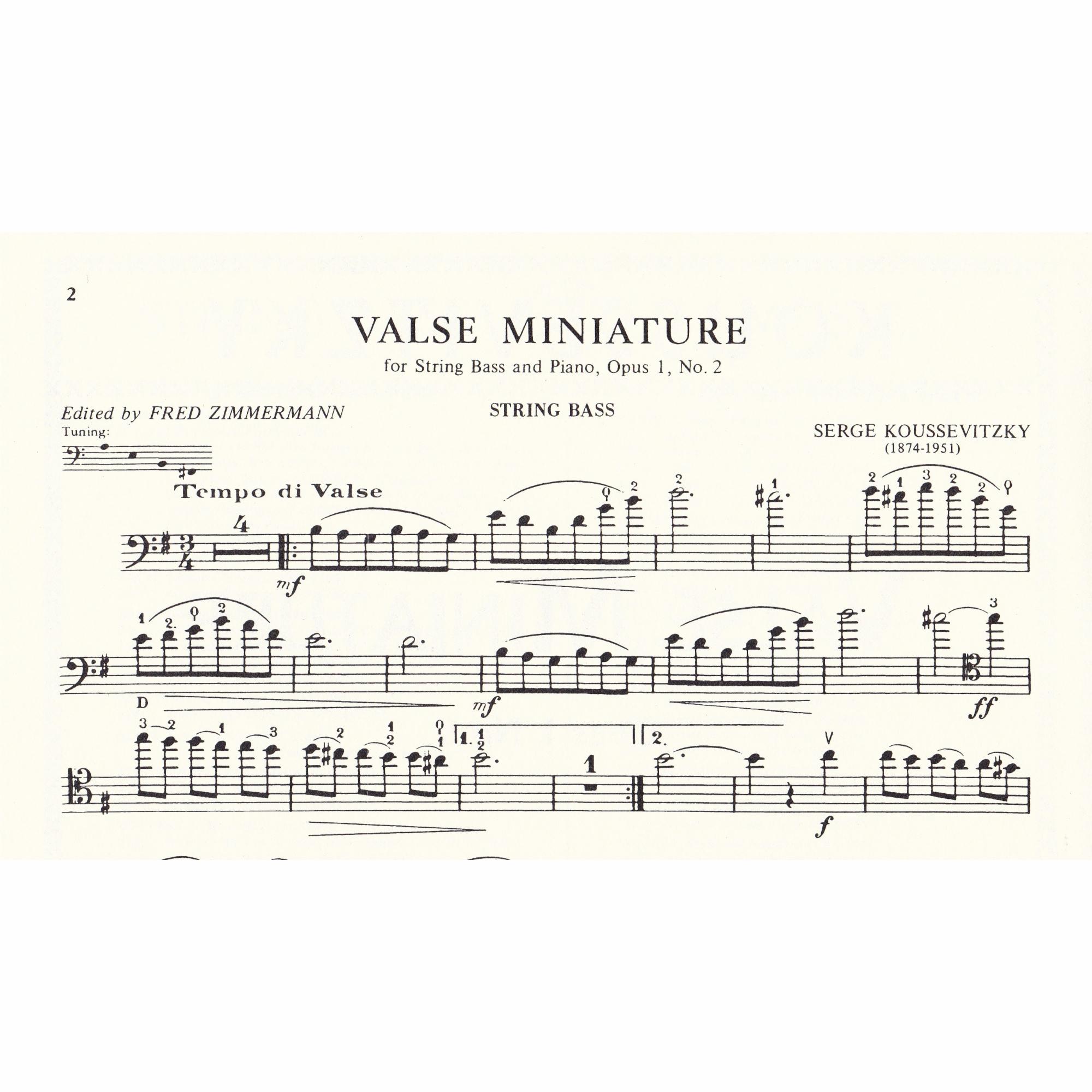 Valse Miniature for Bass and Piano, Op. 1, No. 2