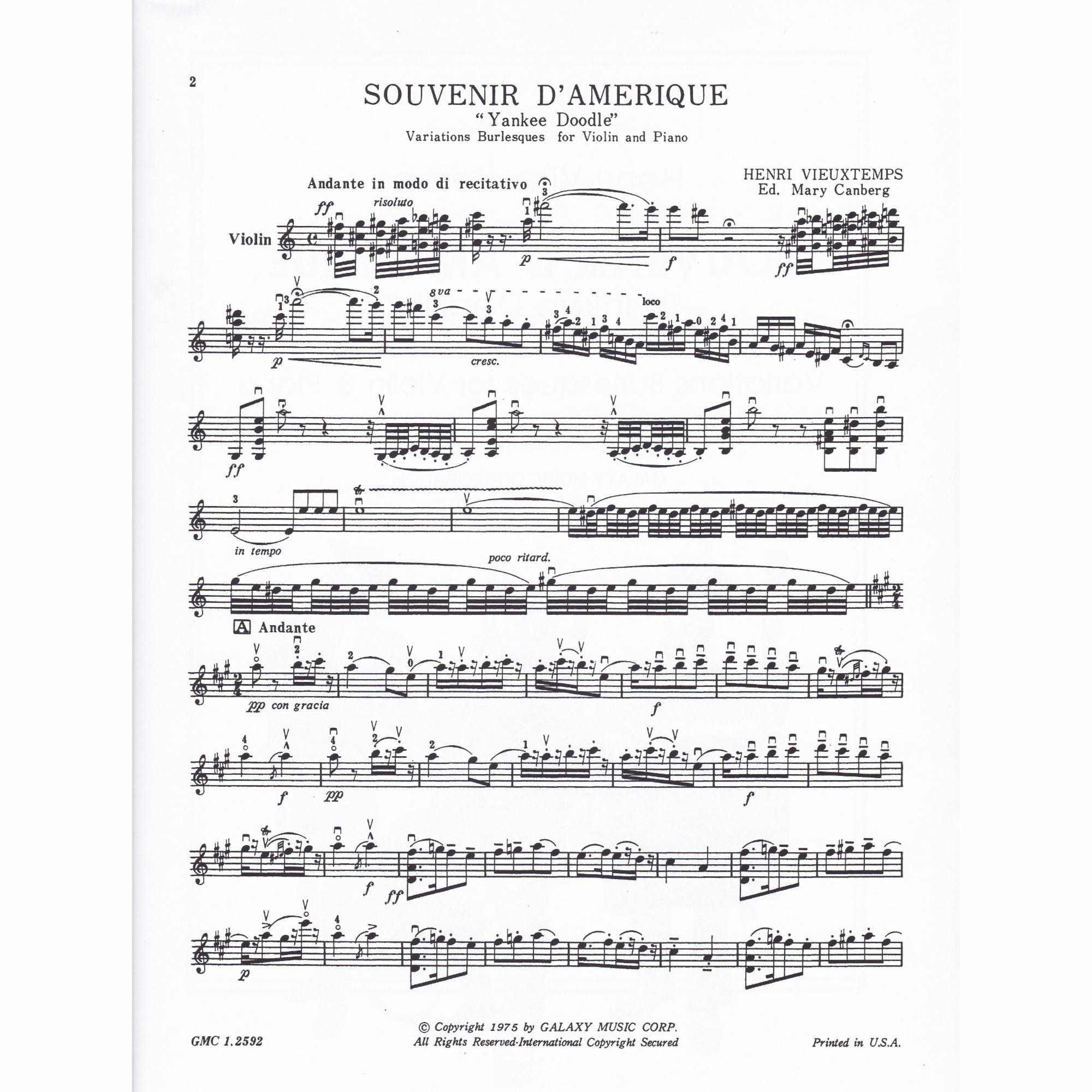 Souvenir d'Amerique for Violin and Piano, Op. 17