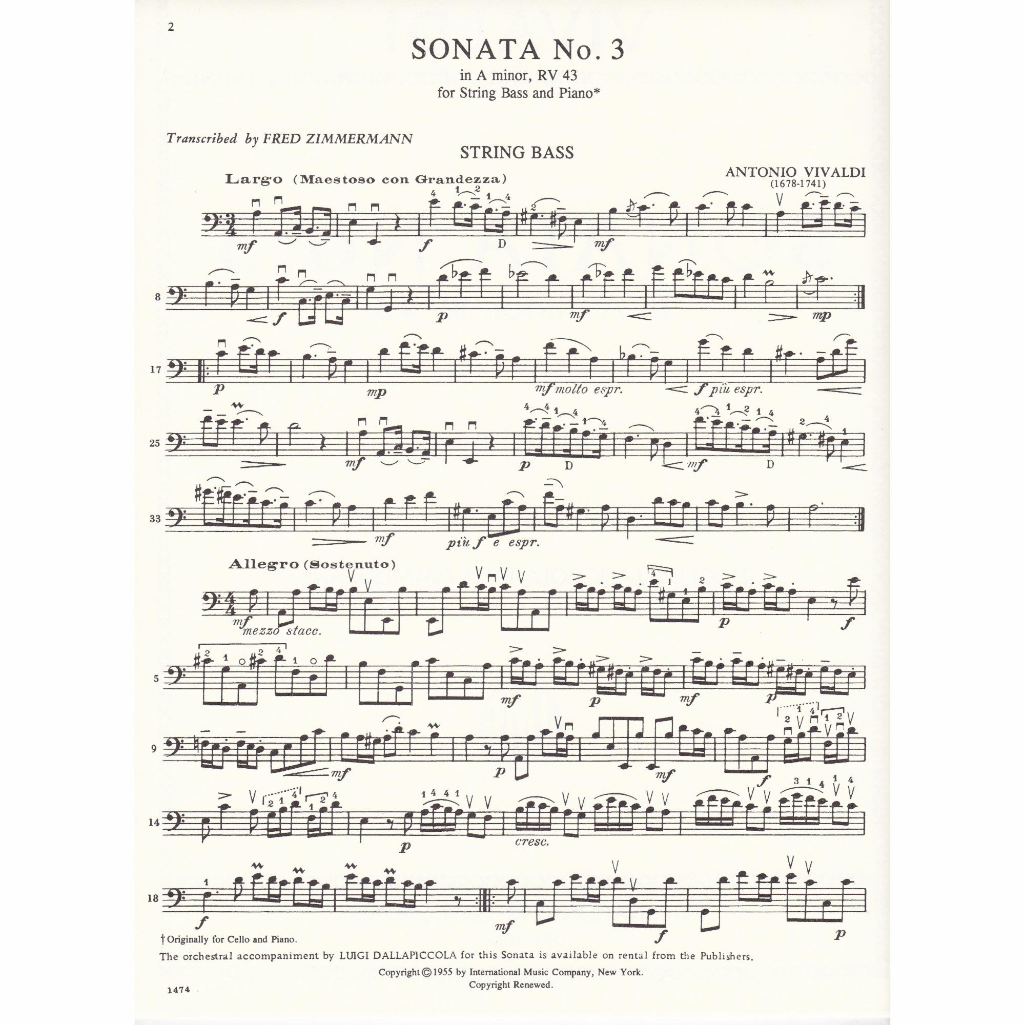 Bass Sonata No. 3 in A Minor, RV 43