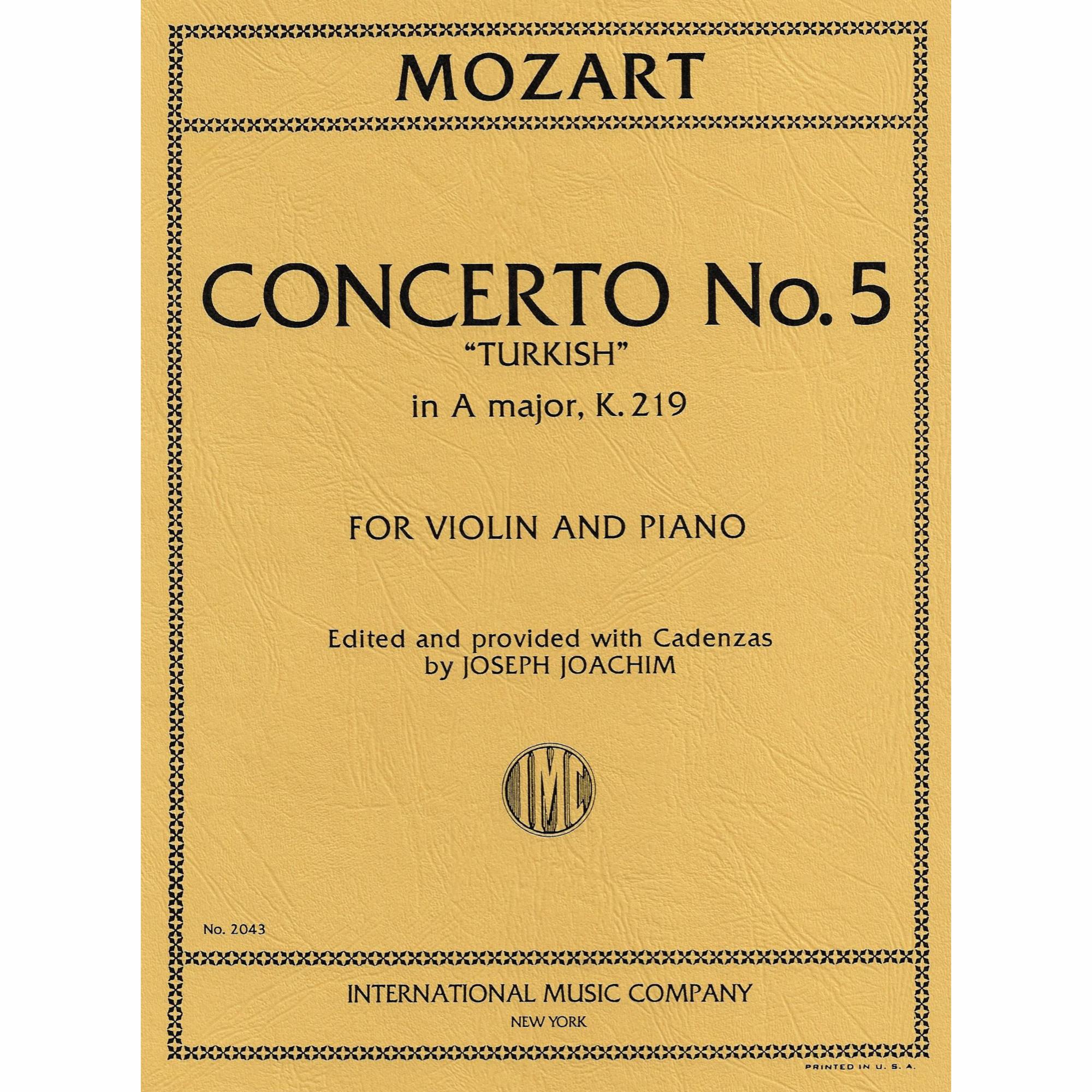 Mozart -- Concerto No. 5 in A Major, K. 219 'Turkish' for Violin and Piano