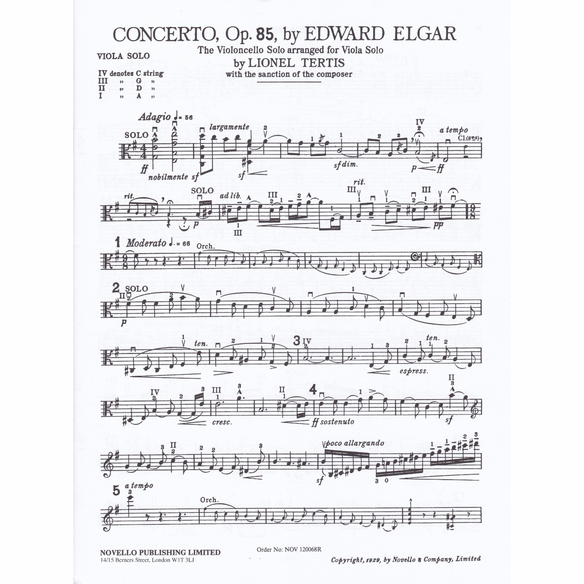 Cello Concerto in E Minor, Op. 85, Arr. for Viola