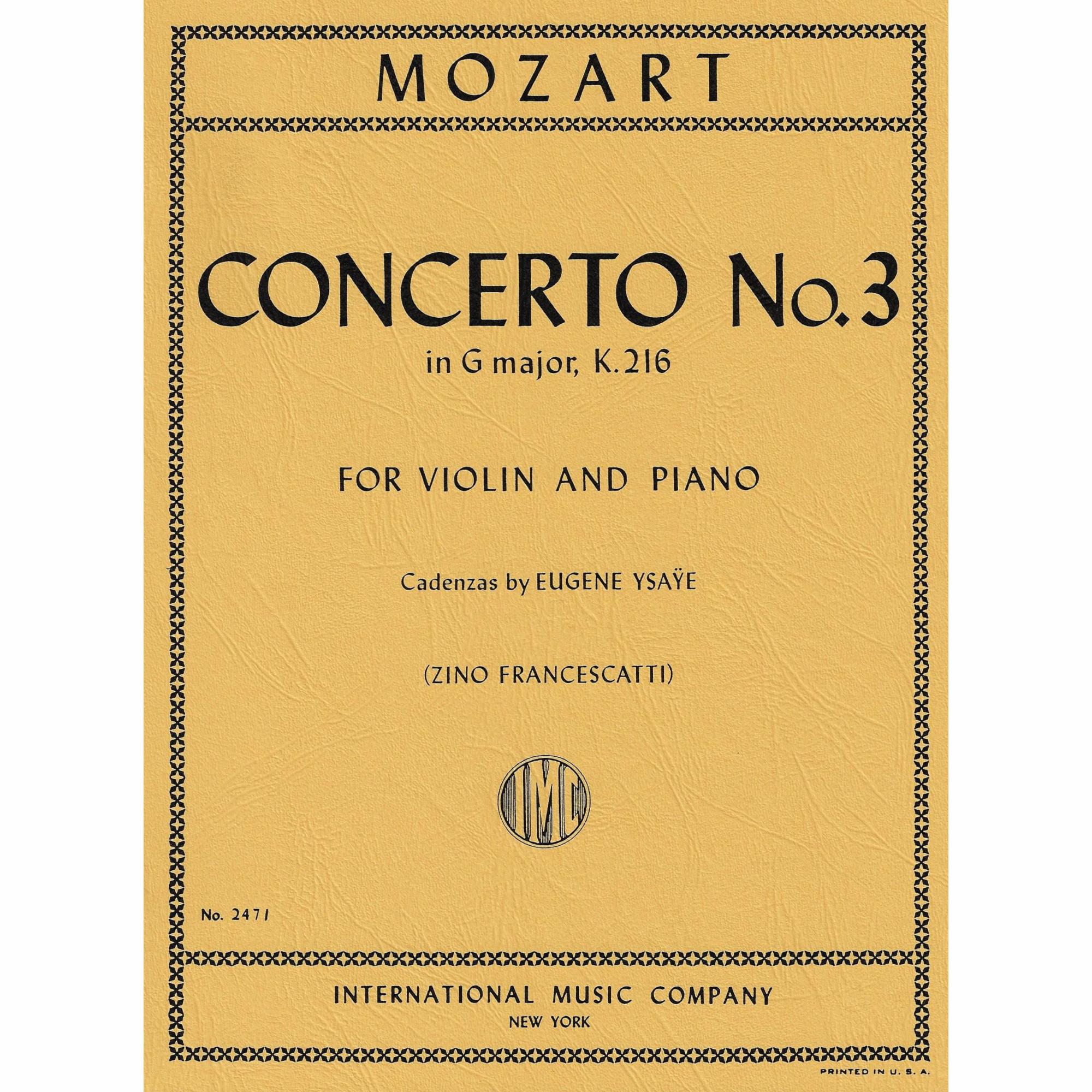 Mozart -- Concerto No. 3 in G Major, K. 216 for Violin and Piano