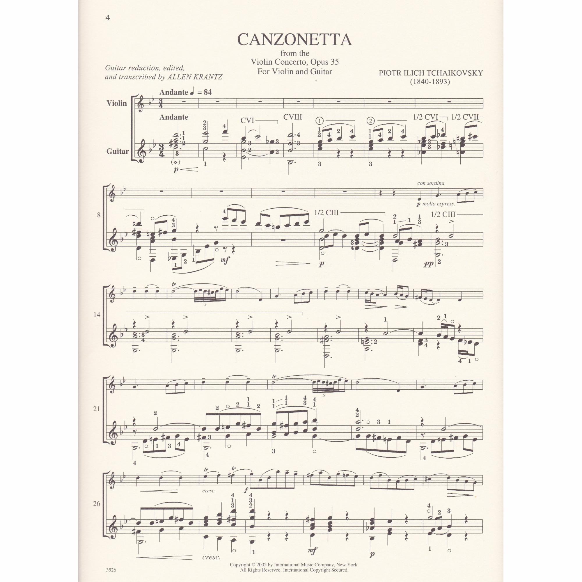 Canzonetta from the Violin Concerto for Violin and Guitar