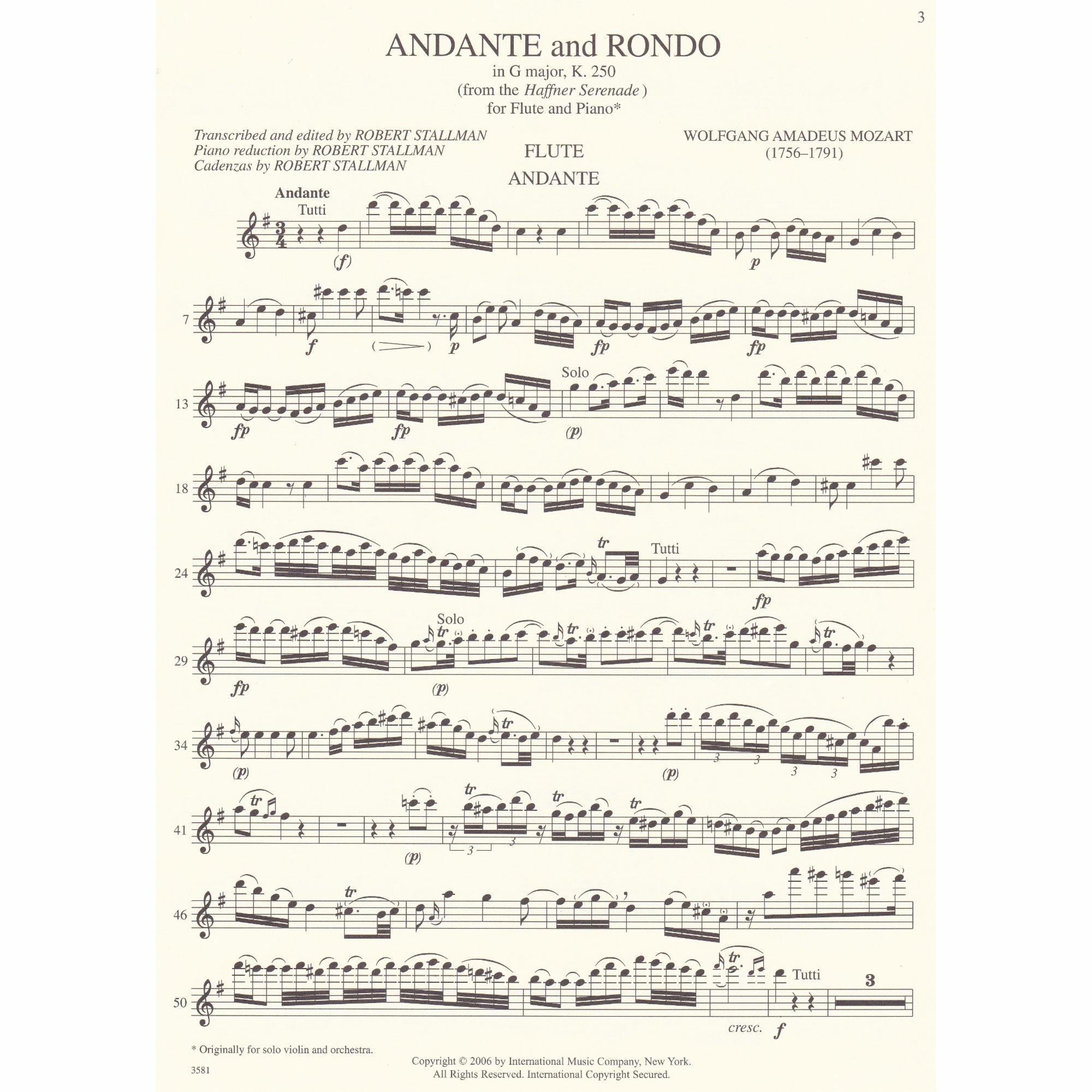 Andante and Rondo (from The Haffner Serenade) for Flute and Piano