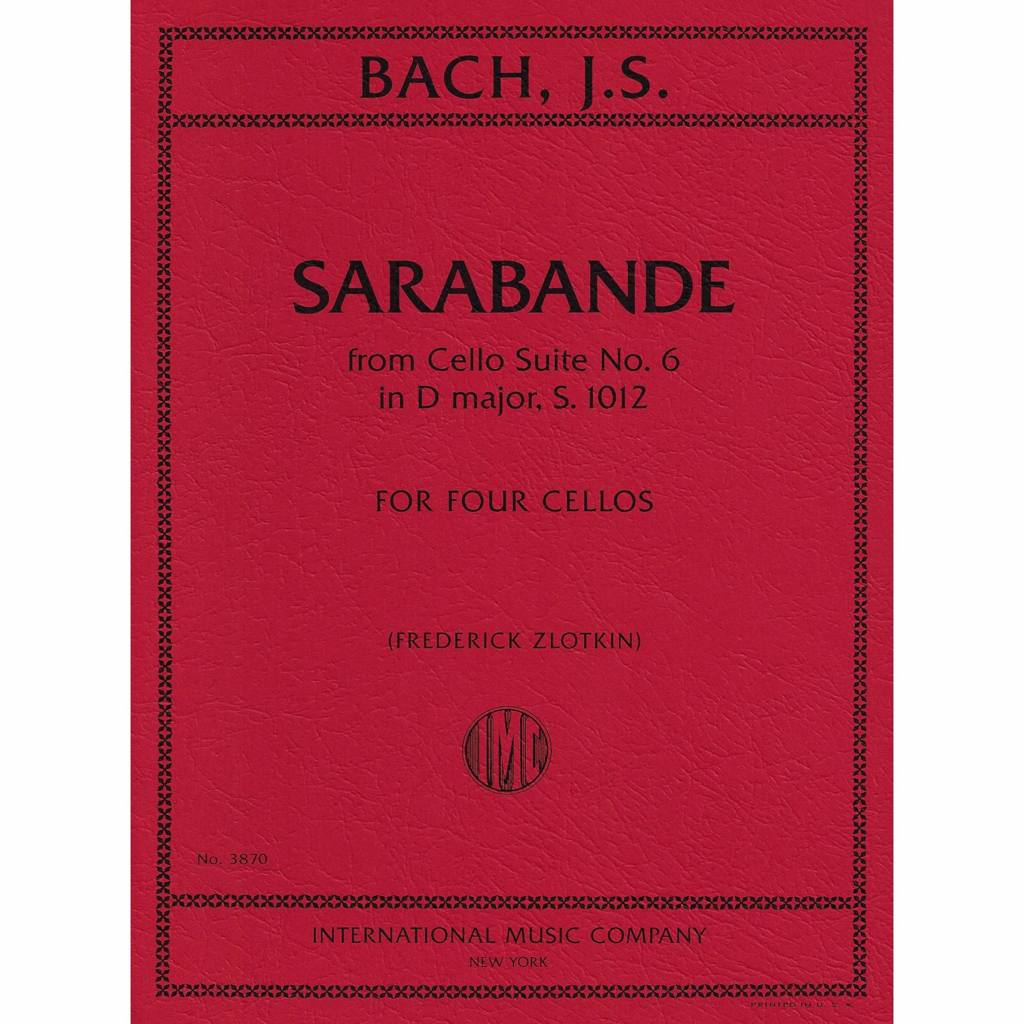 Bach -- Sarabande, from Cello Suite No. 6 in D Major, S. 1012 for Four Cellos