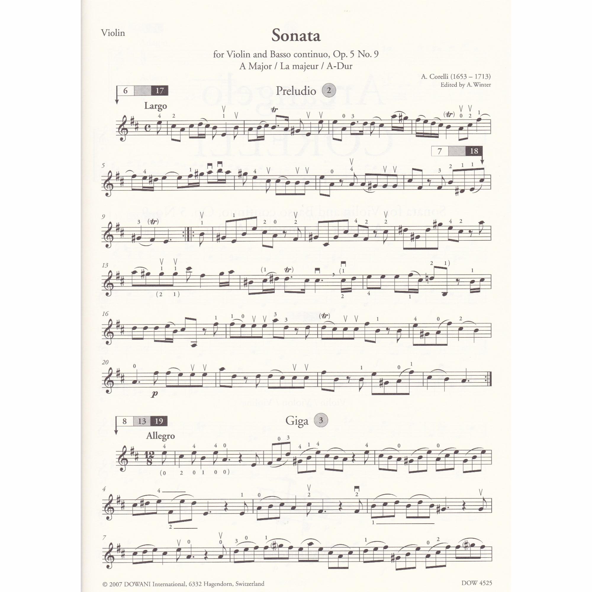 Violin Sonata in A Major, Op. 5, No. 9 (w/ acc. on CD)