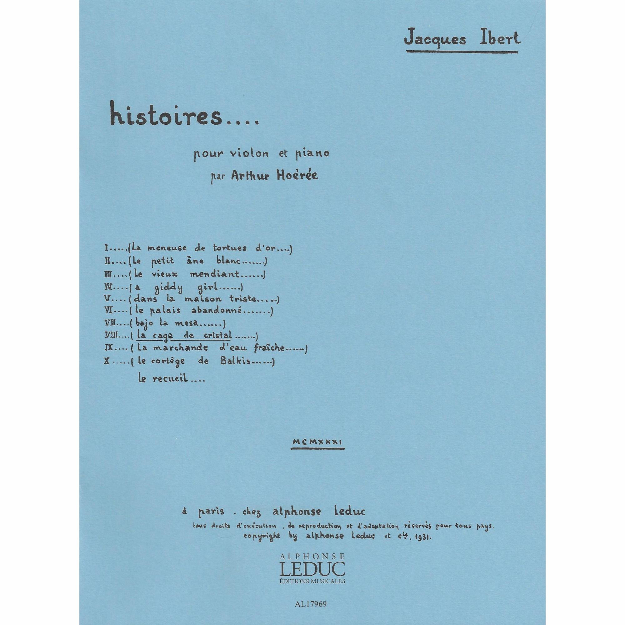 Ibert -- La Cage de Cristal, from Histoires for Violin and Piano
