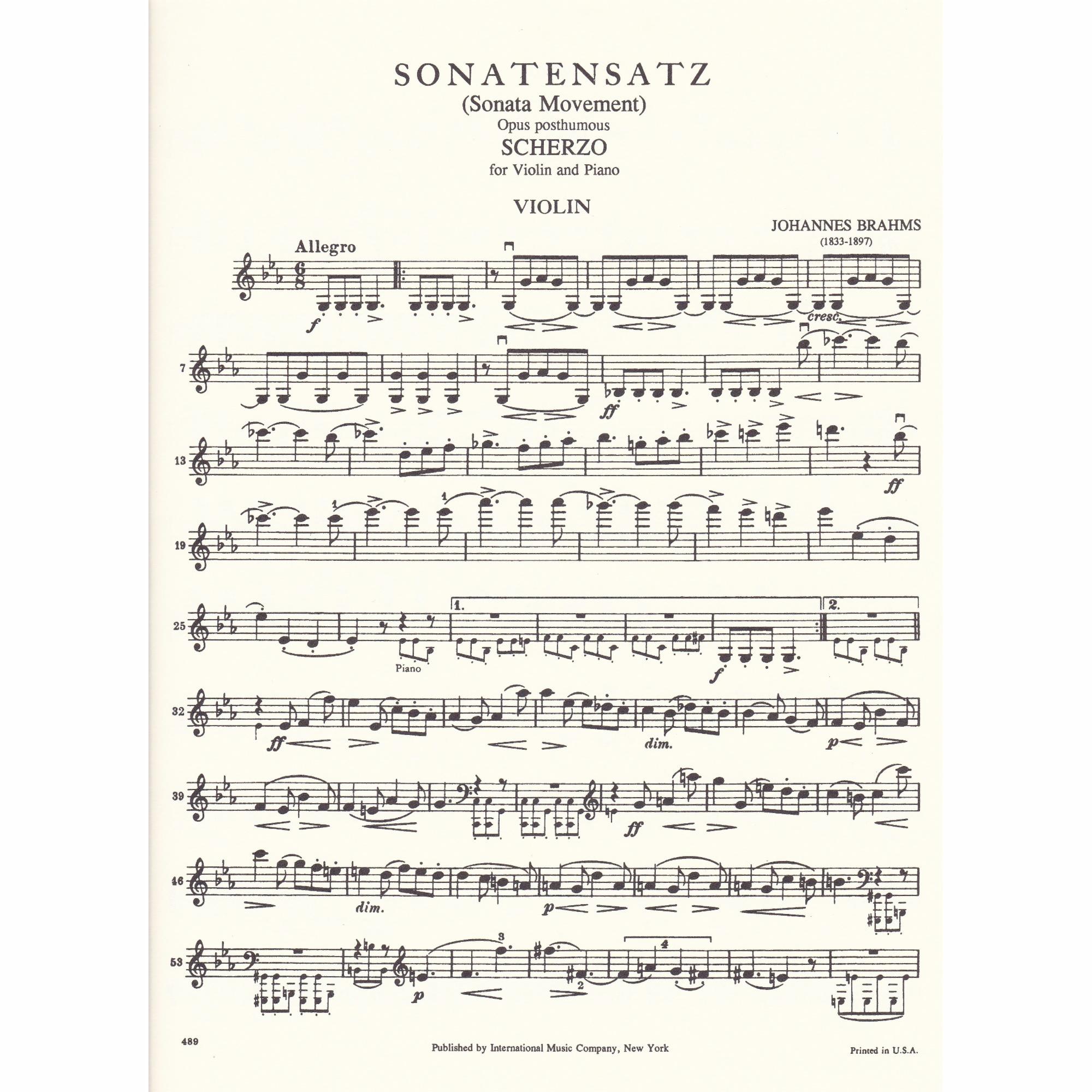 Sonatensatz (Scherzo) for Violin and Piano, Op. Post.
