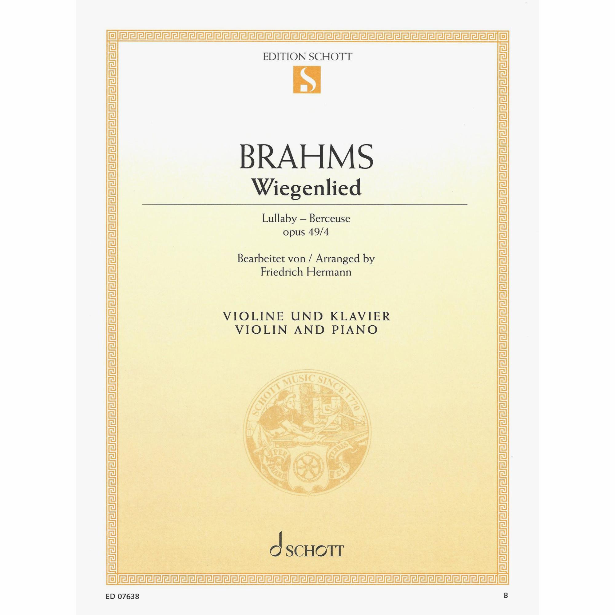 Brahms -- Lullaby, Op. 49, No. 4 for Violin and Piano
