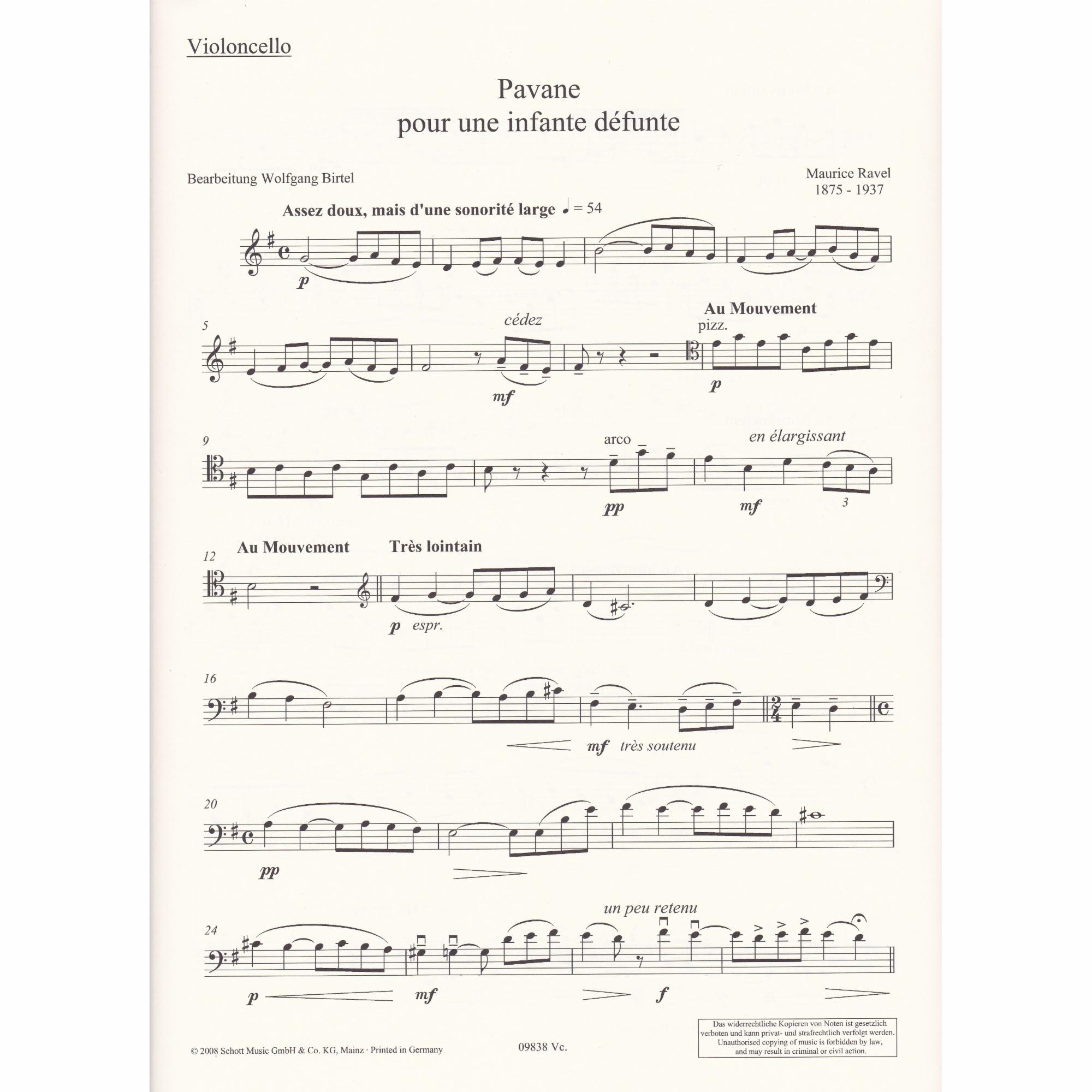 Pavane pour une infante defunte for Cello and Piano