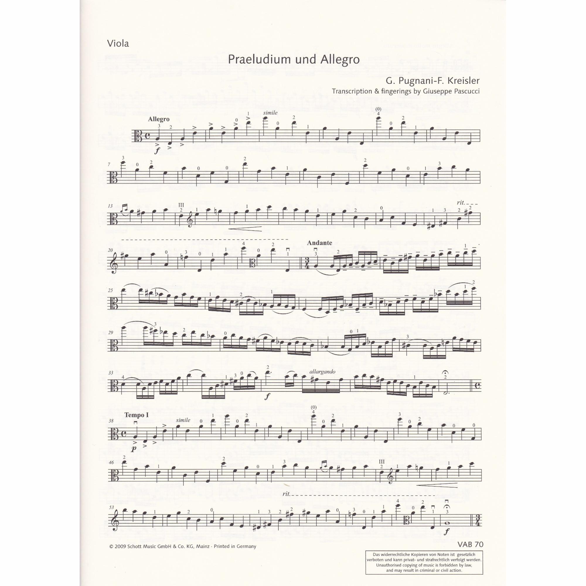 Praeludium and Allegro for Viola and Piano