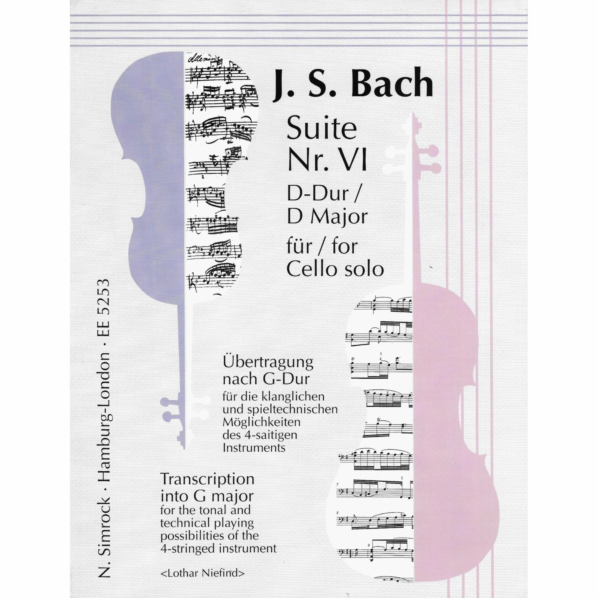 Cello Suite No. 6 in D Major, BWV 1012, transposed to G Major