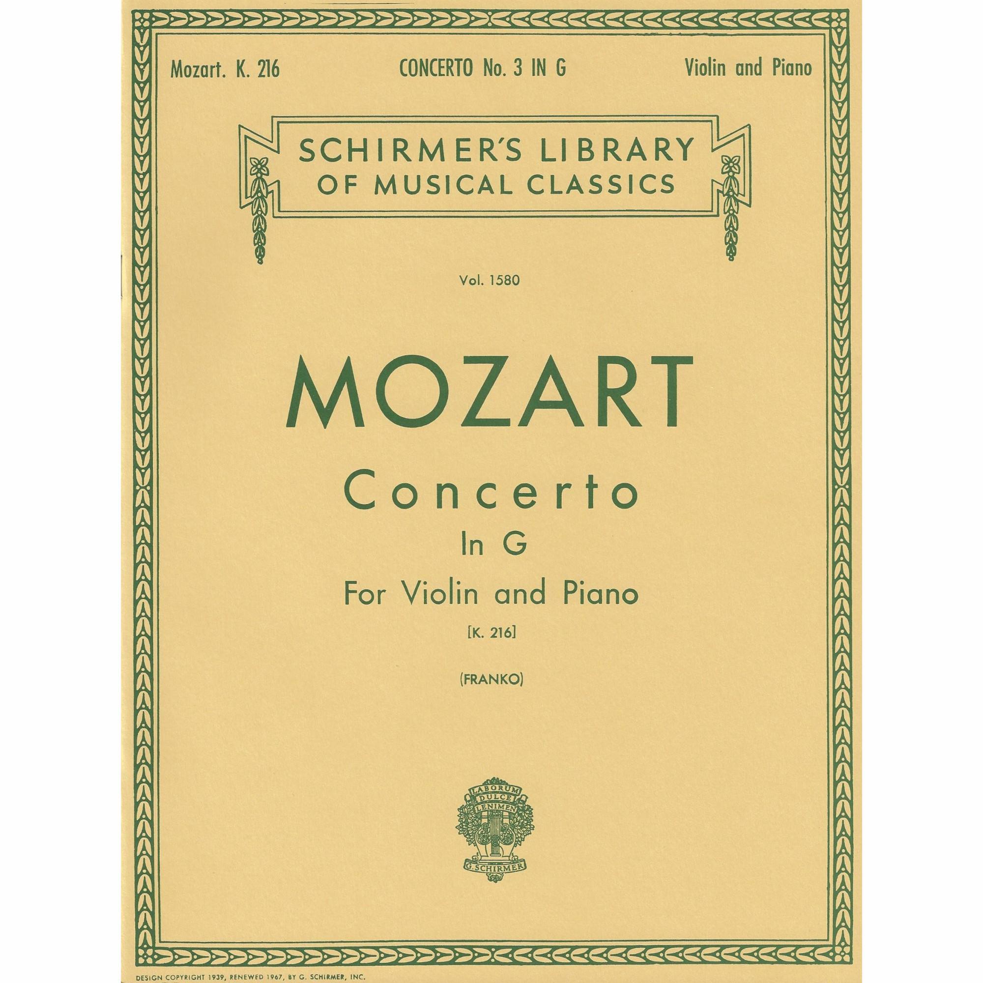 Mozart -- Concerto in G Major, K. 216 for Violin and Piano