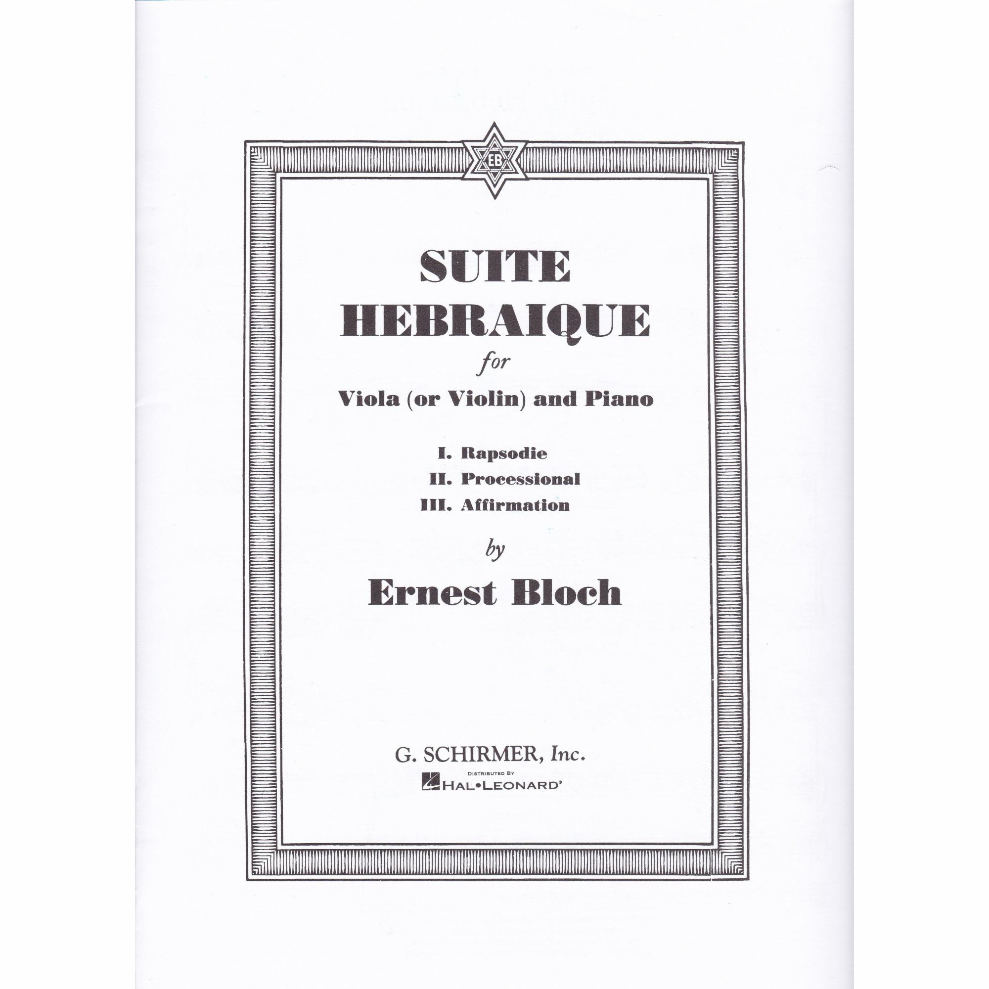 Suite Hebraique for Viola or Violin and Piano