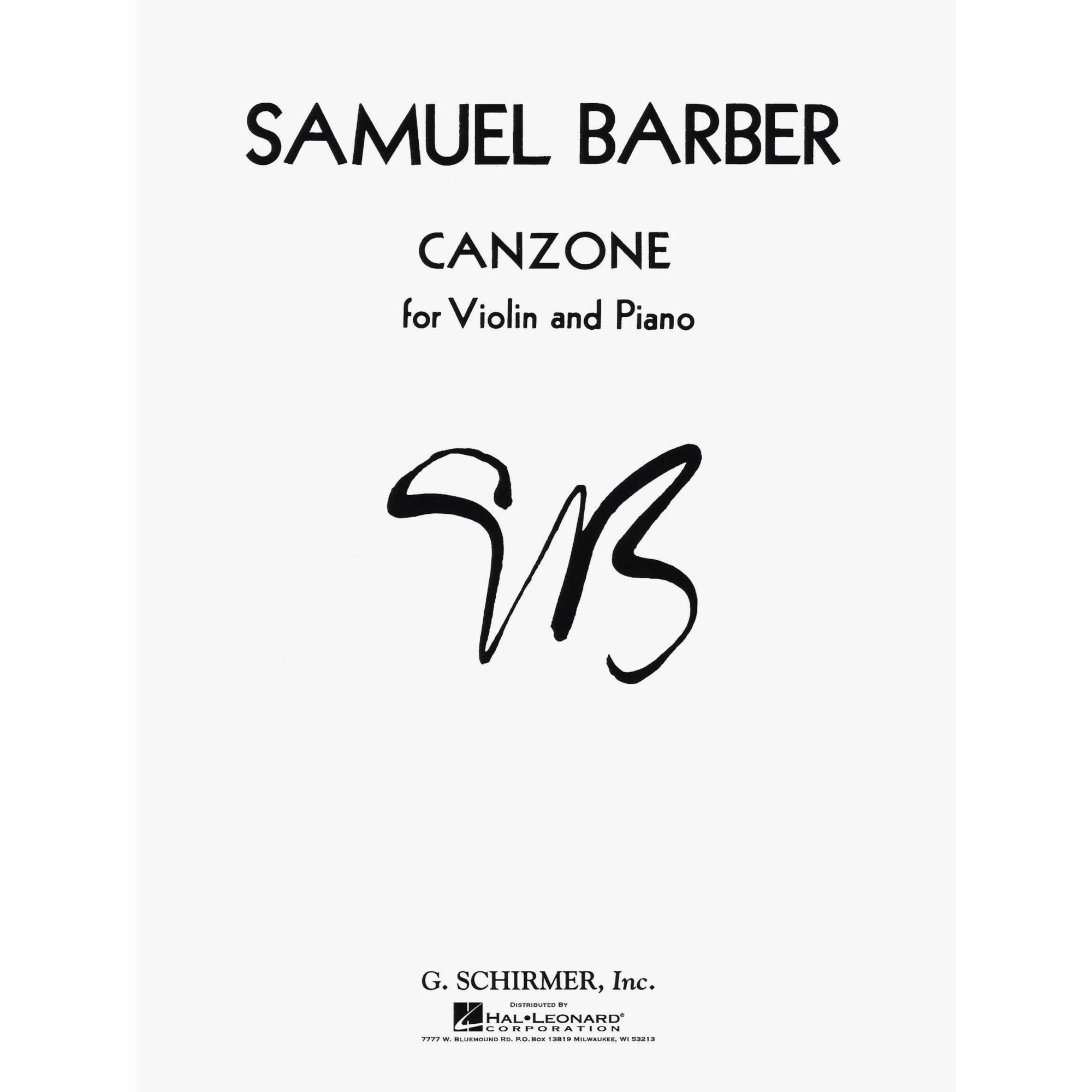 Barber - Canzone for Violin and Piano