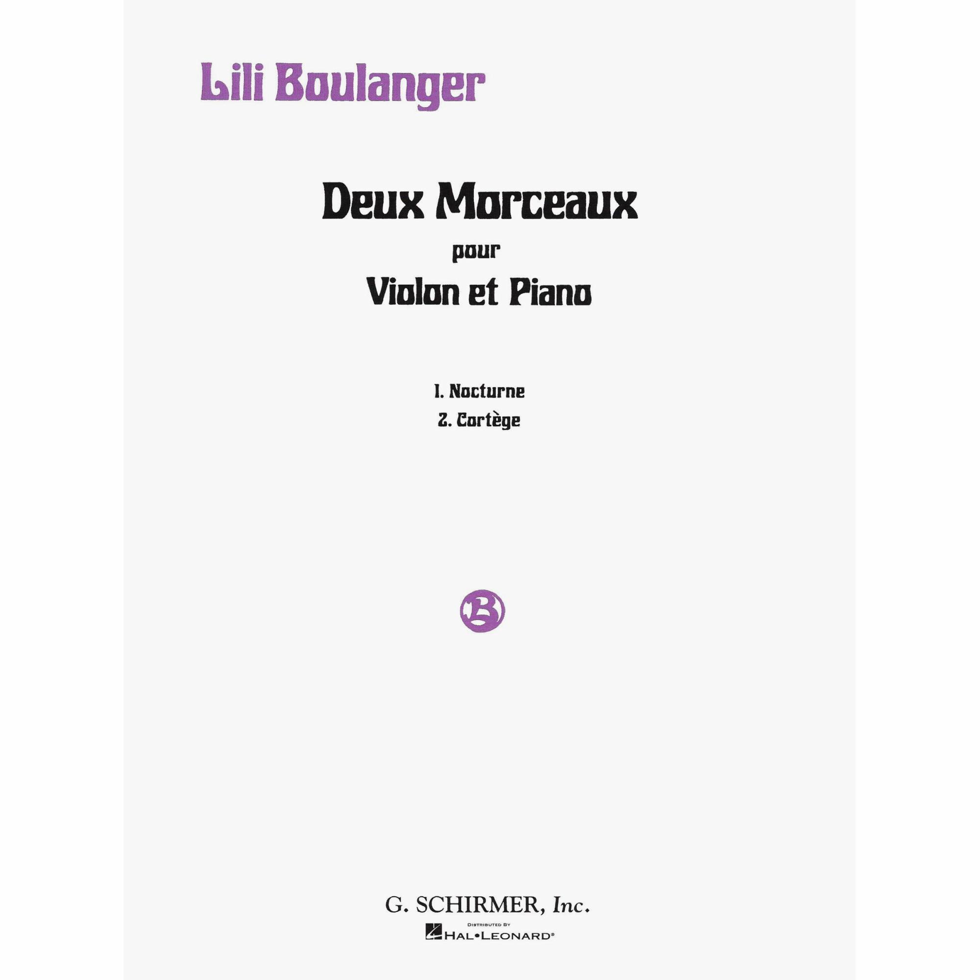 Boulanger -- Deux Morceaux for Violin and Piano