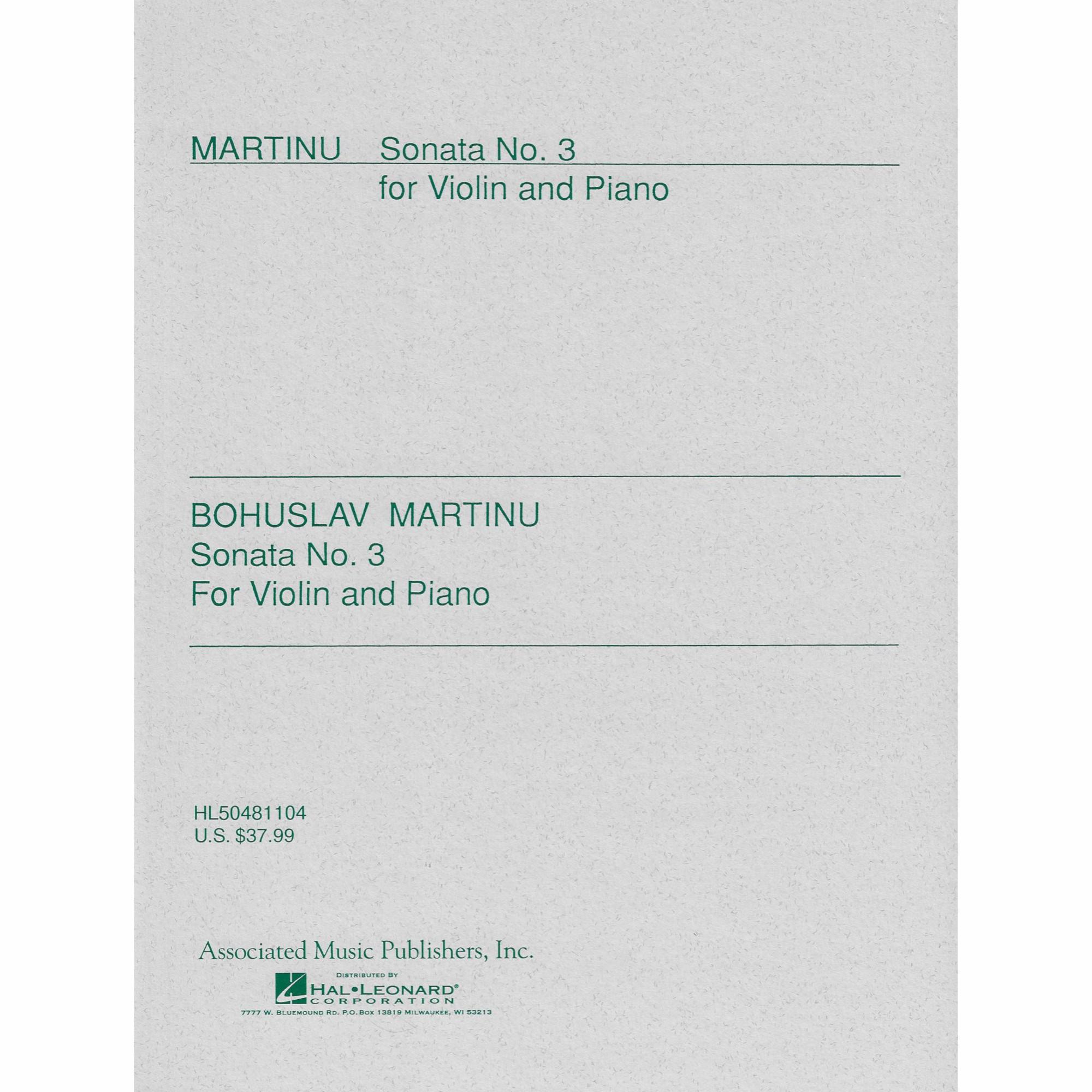 Martinu -- Sonata No. 3 for Violin and Piano