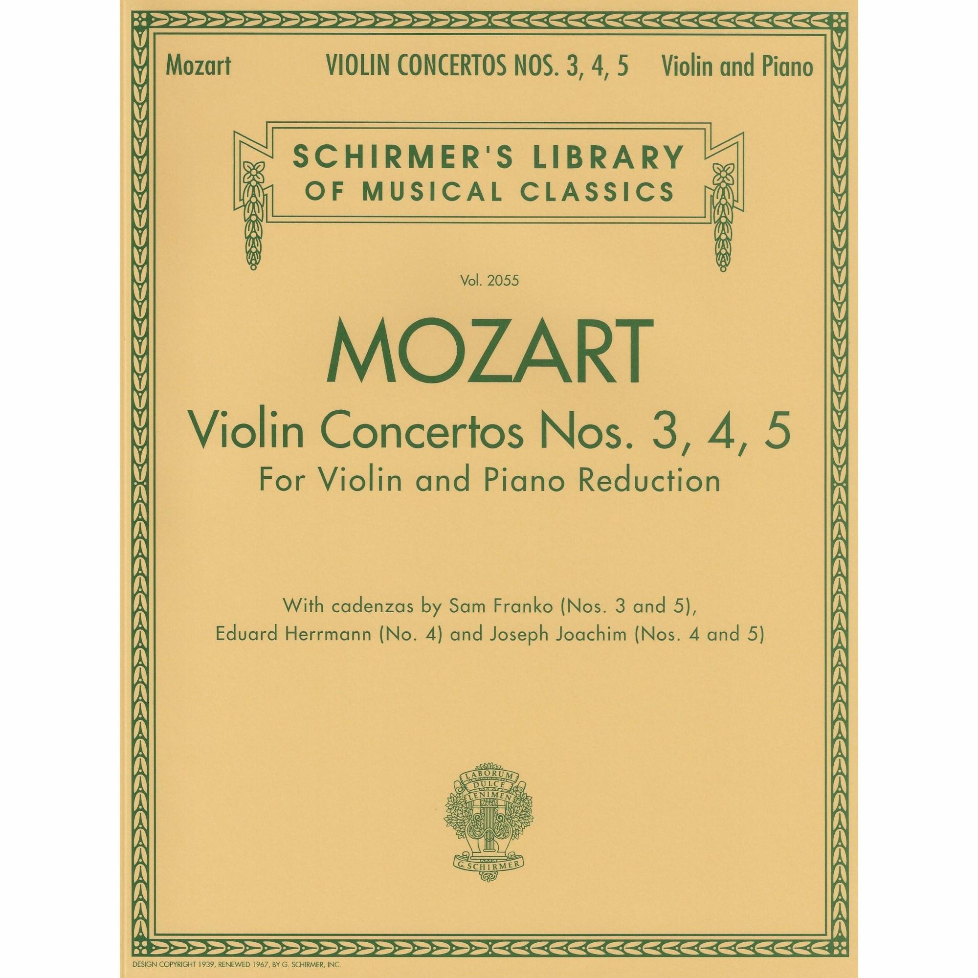 Mozart -- Violin Concertos Nos. 3, 4 & 5 for Violin and Piano