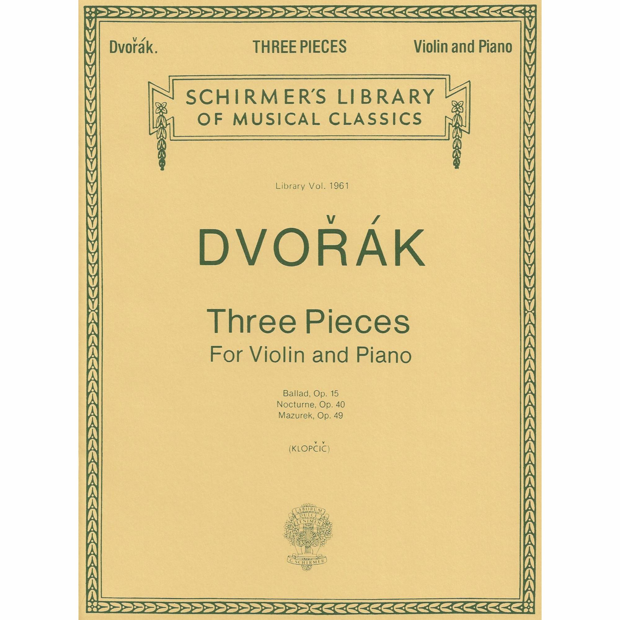 Dvorak -- Three Pieces for Violin and Piano