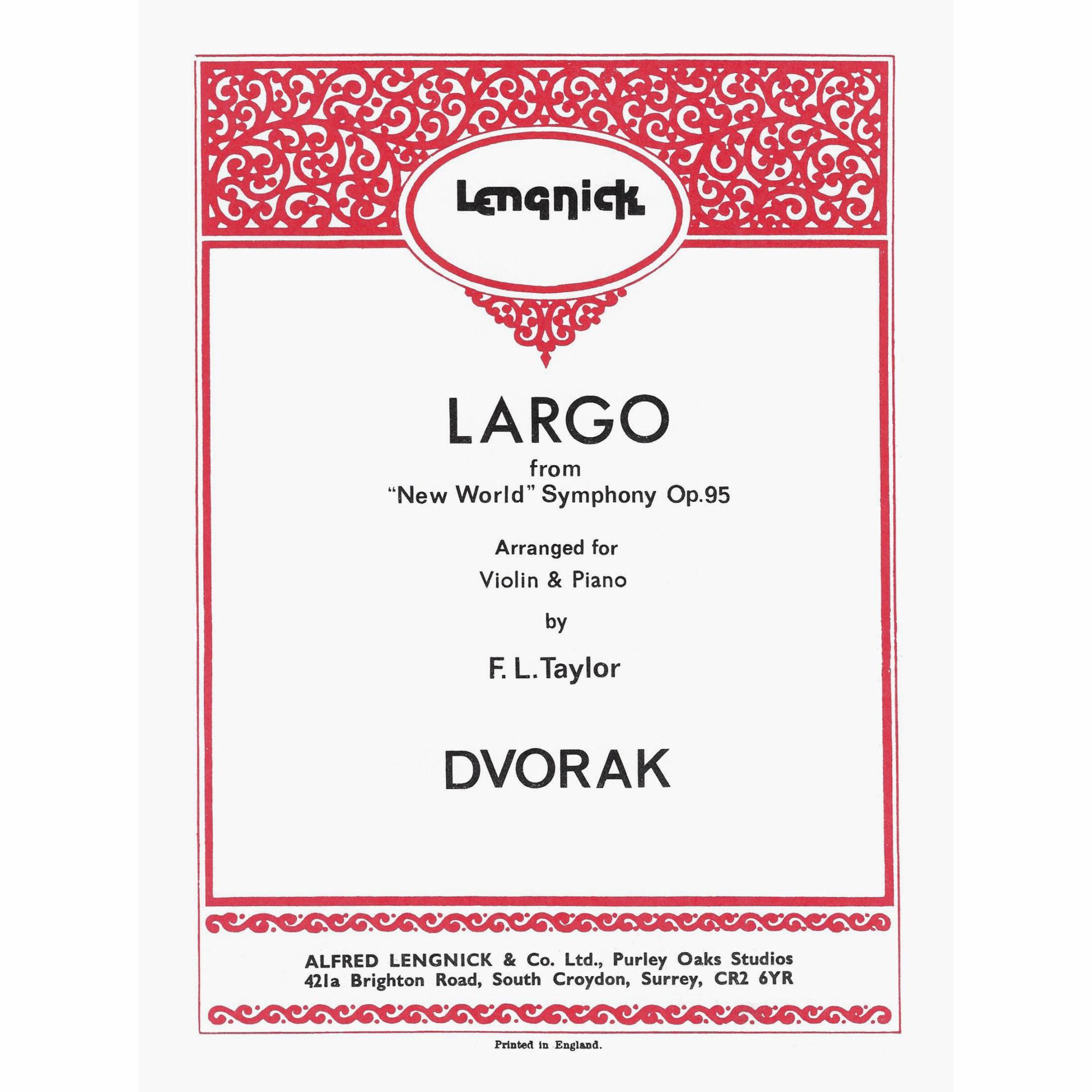 Dvorak -- Largo, from New World Symphony for Violin and Piano