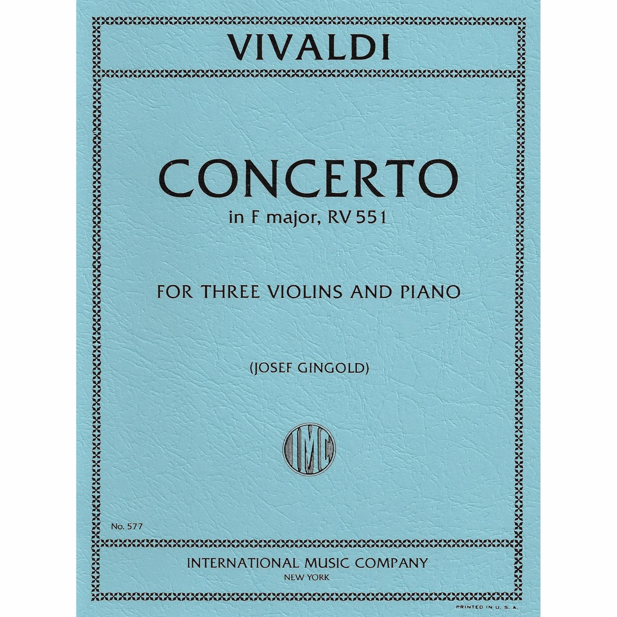 Vivaldi -- Concerto in F Major, RV 551 for Three Violins and Piano