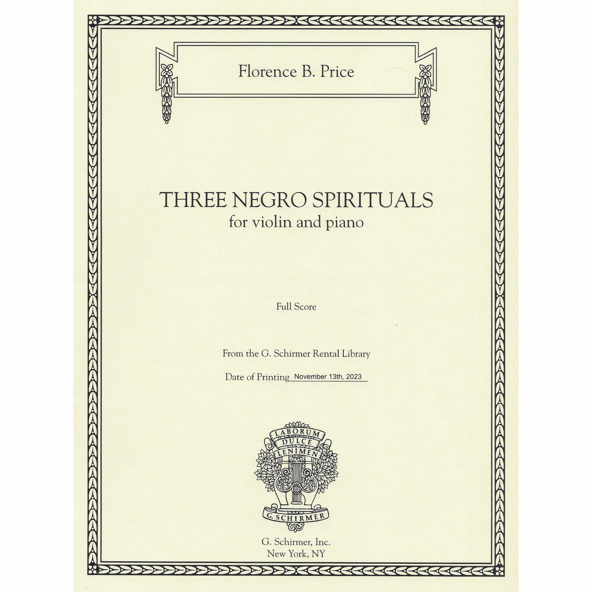 Price -- Three Negro Spirituals for Violin and Piano