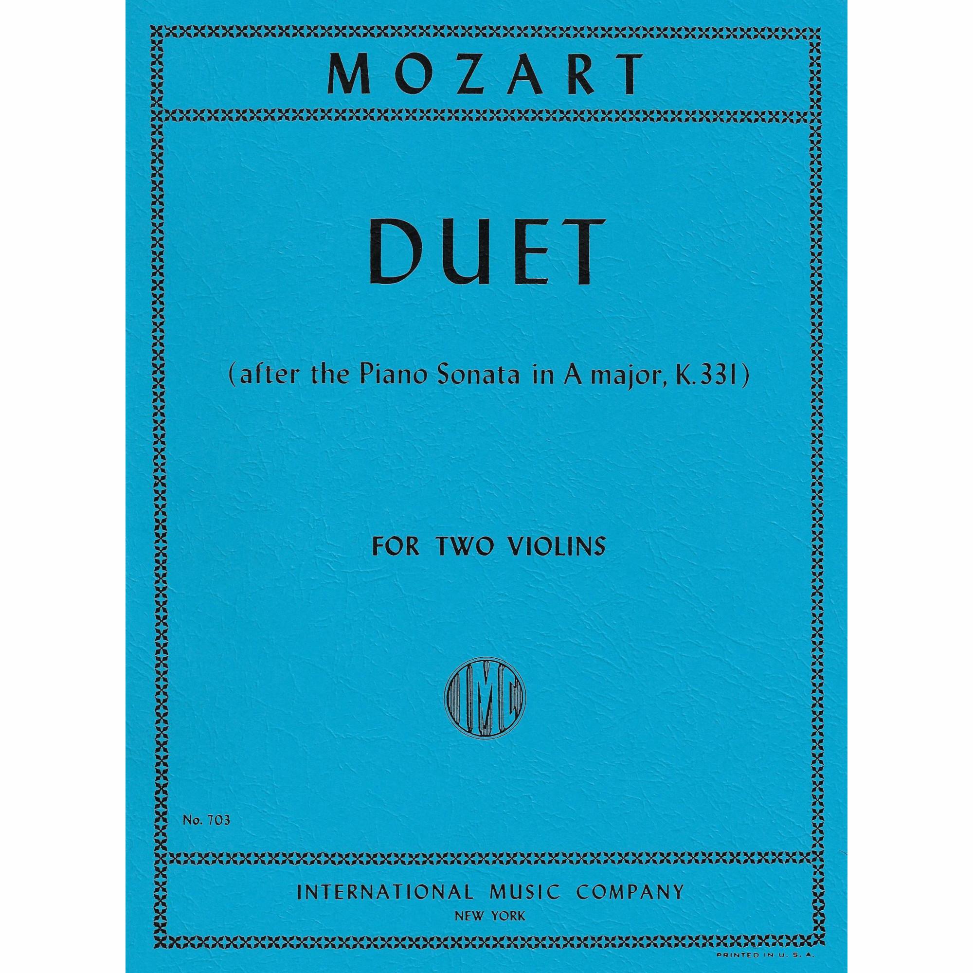 Mozart -- Duet, after the Piano Sonata in A Major, K. 331 for Two Violins
