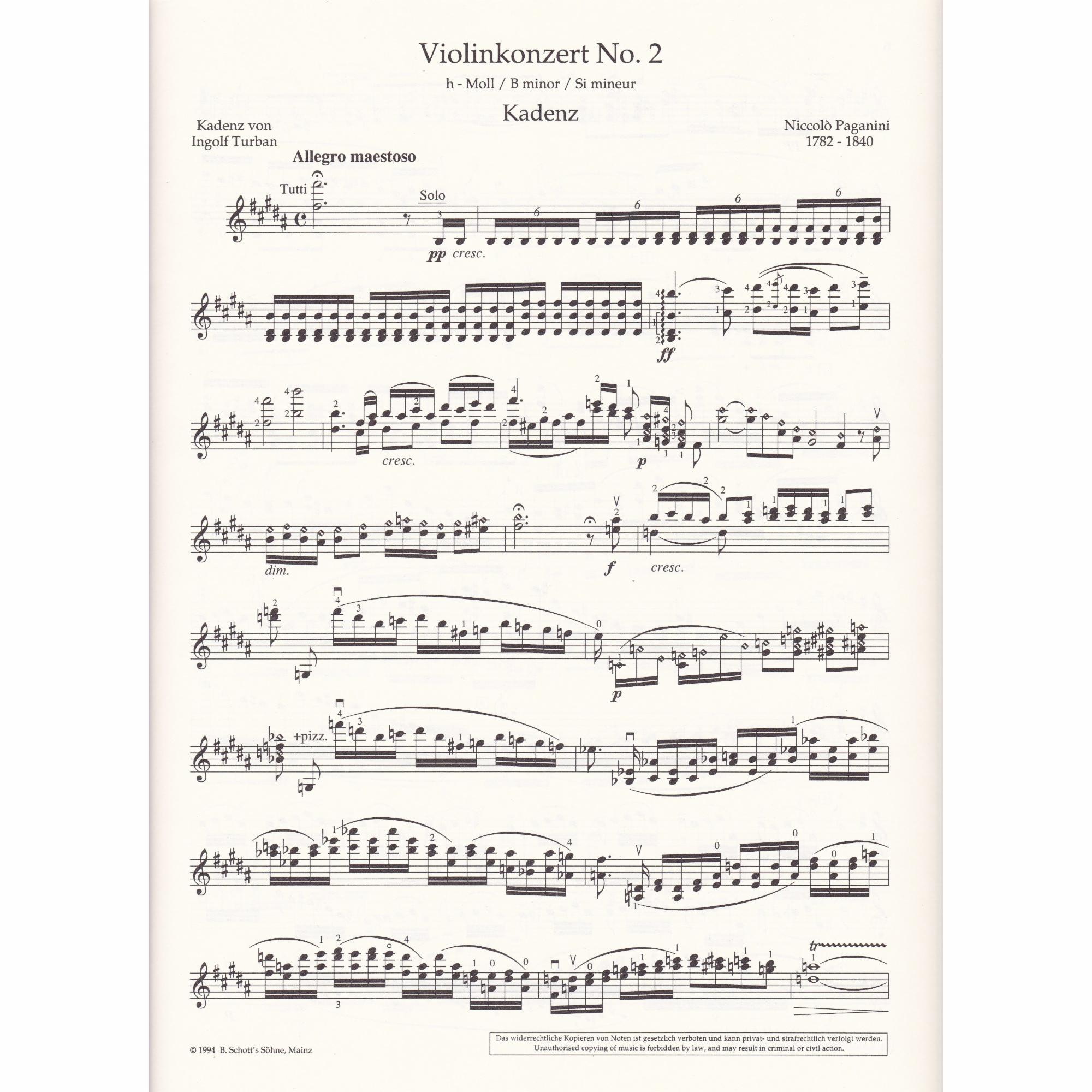 Cadenza to Violin Concerto No. 2, Op. 7