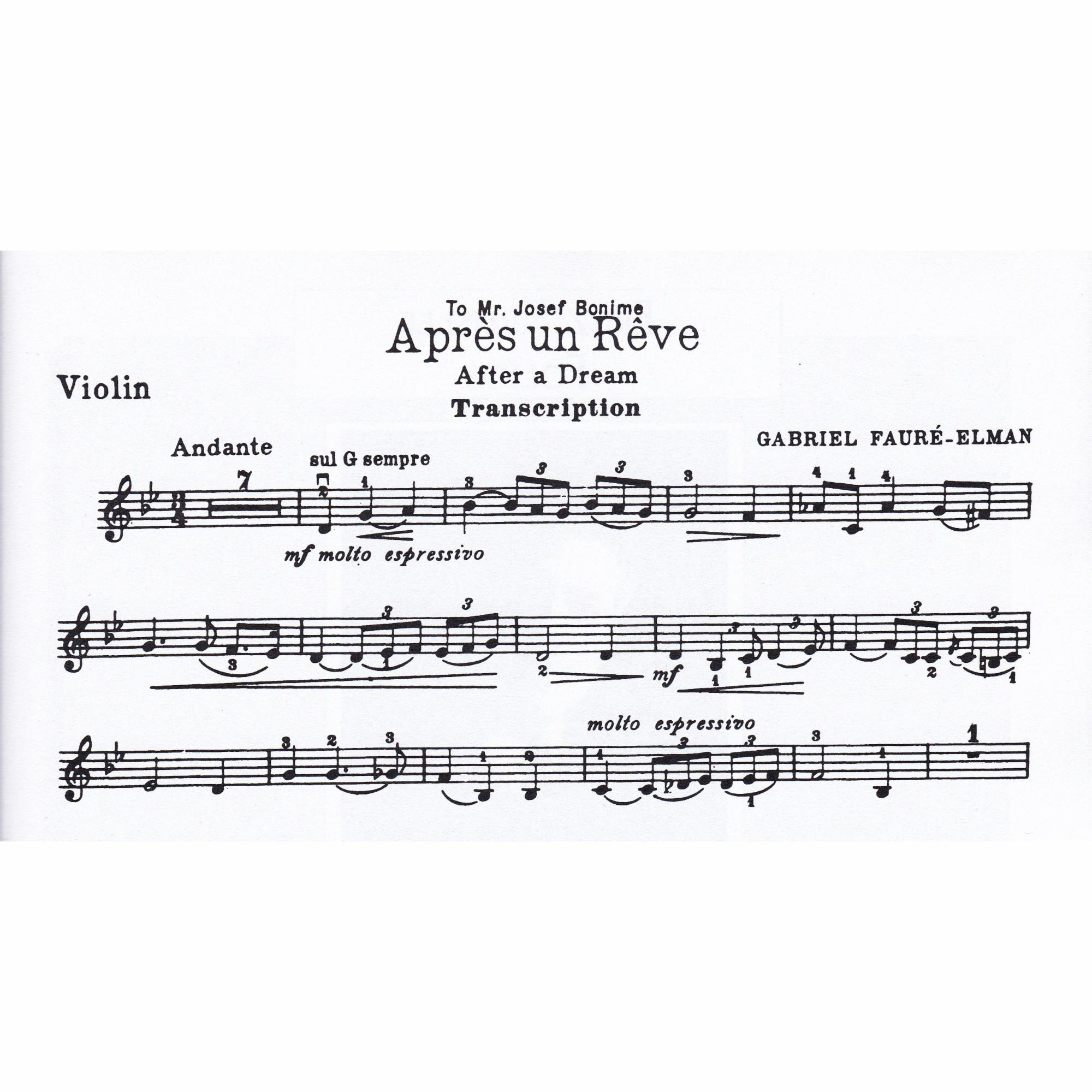 Apres un reve for Violin and Piano