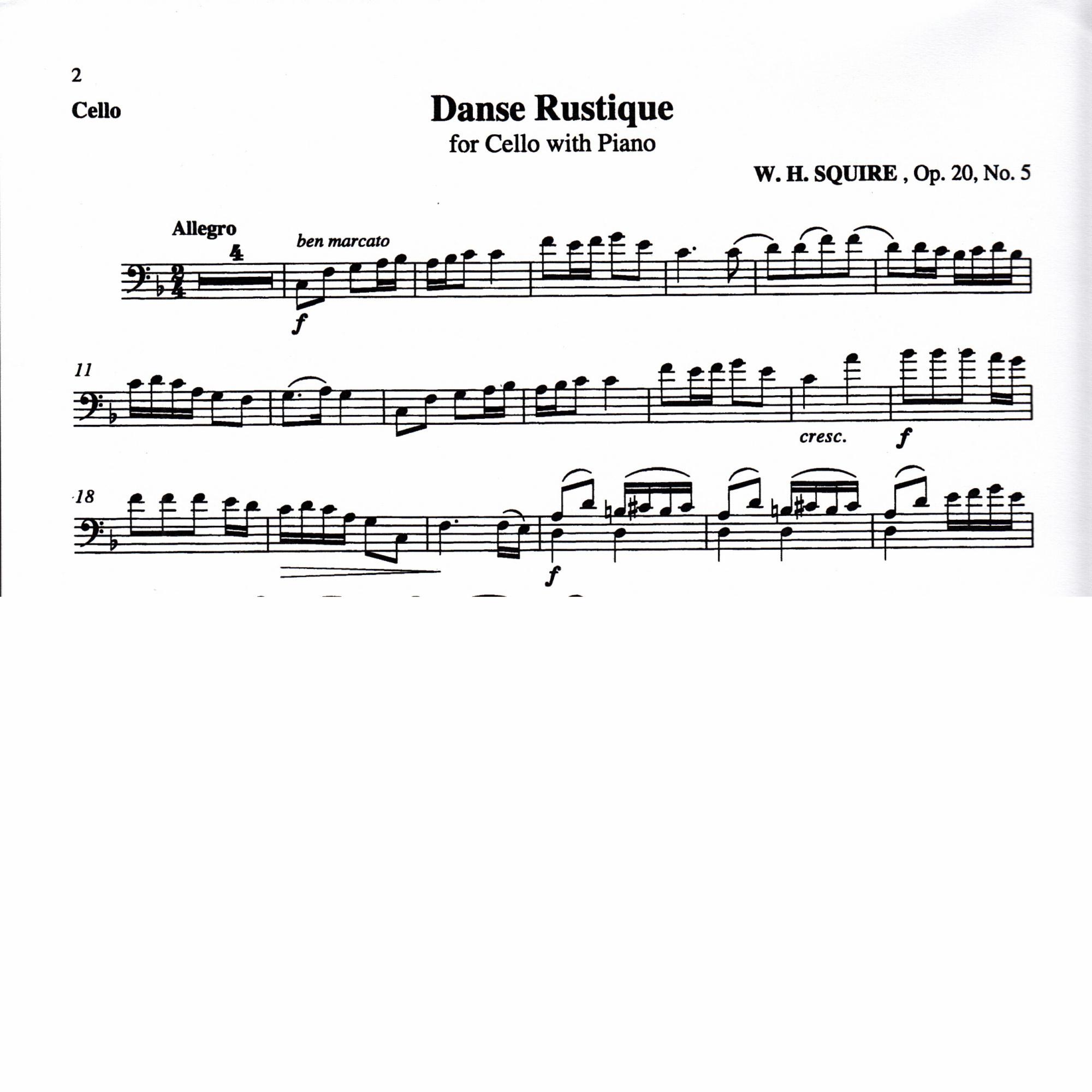 Danse Rustique, Op. 20, No. 5 for Cello and Piano