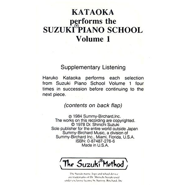 Suzuki Piano School: Cassette Volume 1 (Performed by Haruko Kataoka)