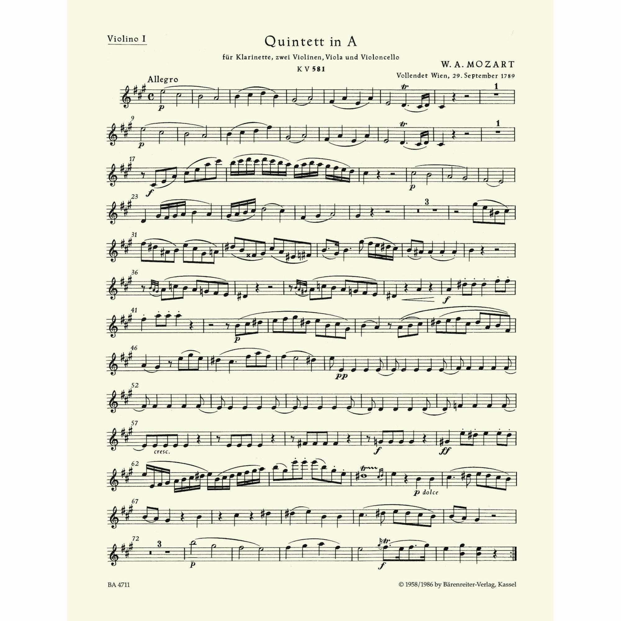 Sample: Violin I (Pg. 1)