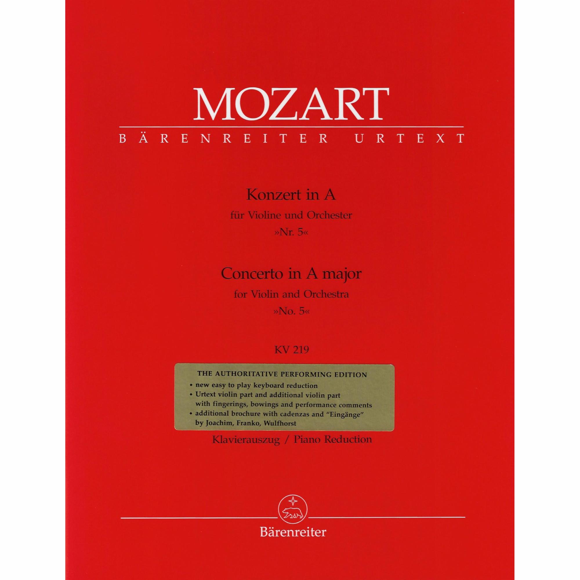 Mozart -- Concerto No. 5 in A Major, K. 219 for Violin and Piano