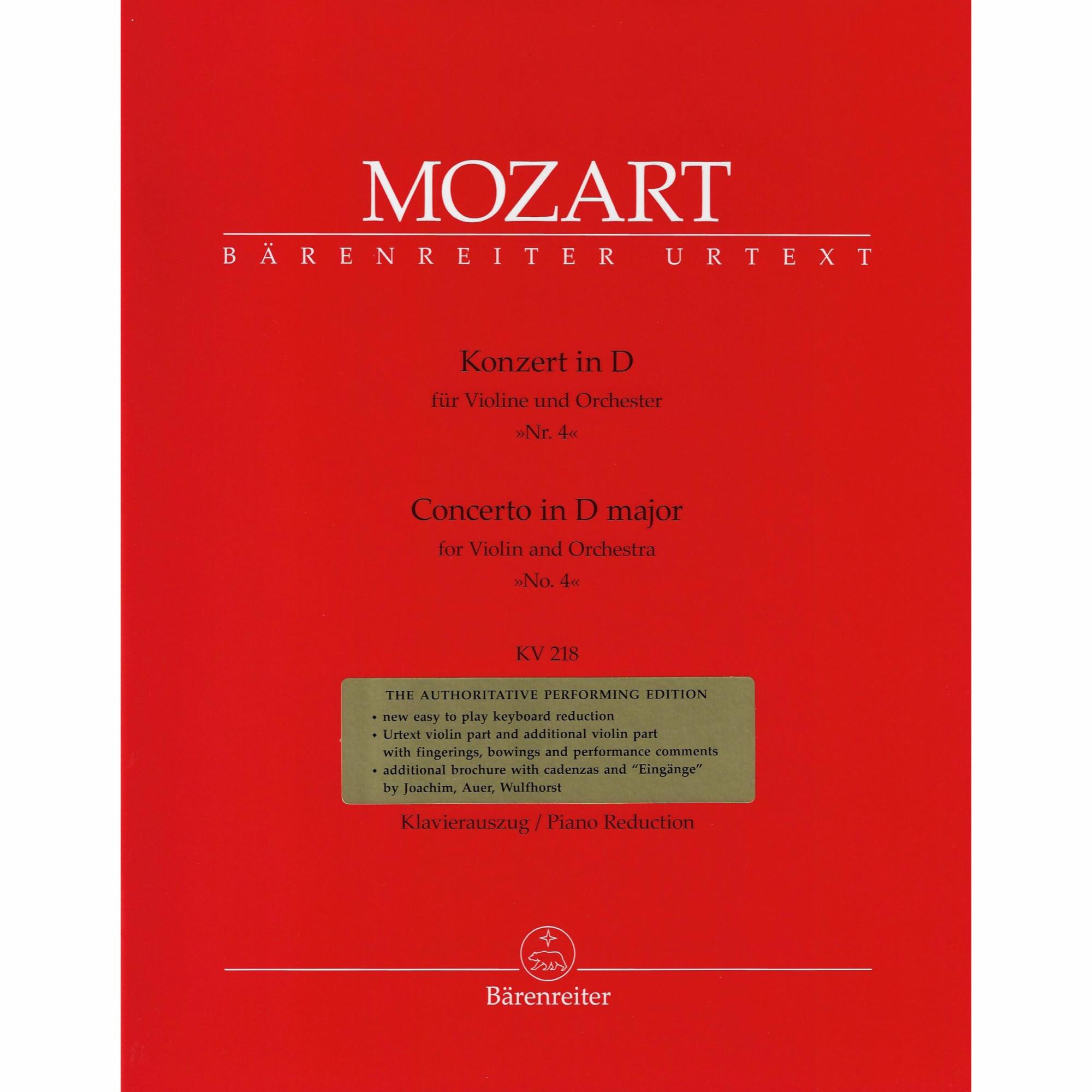 Mozart -- Concerto No. 4 in D Major, K. 218 for Violin and Piano