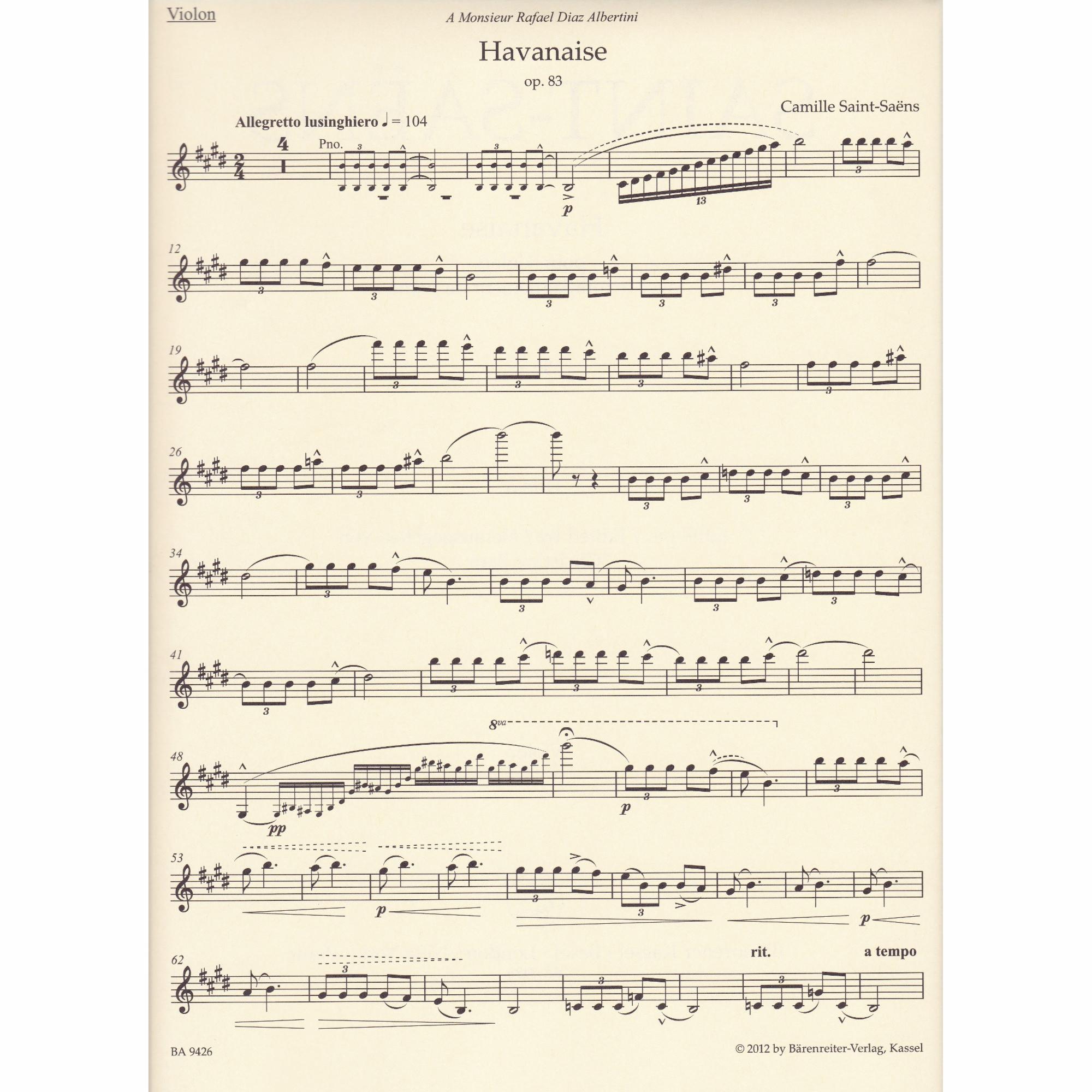 Havanaise for Violin and Piano, Op. 83