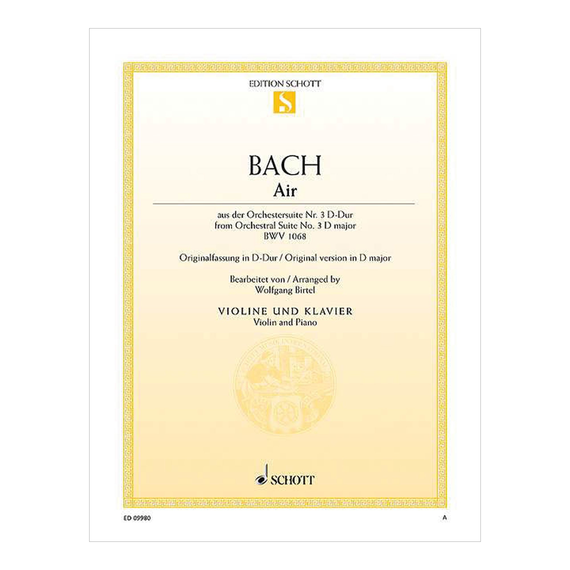 Air from Orchestral Suite No. 3, BWV 1068 for Violin and Piano