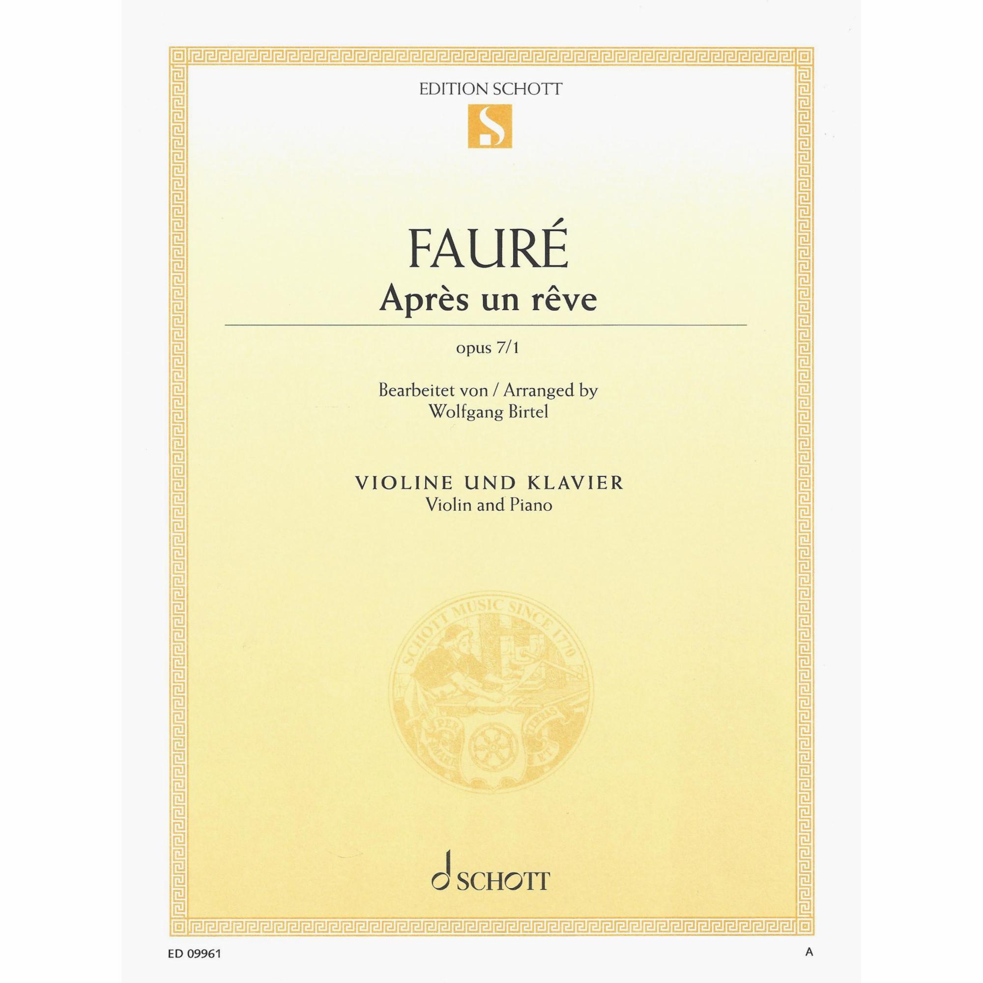 Faure -- Apres un reve, Op. 7, No. 1 for Violin and Piano