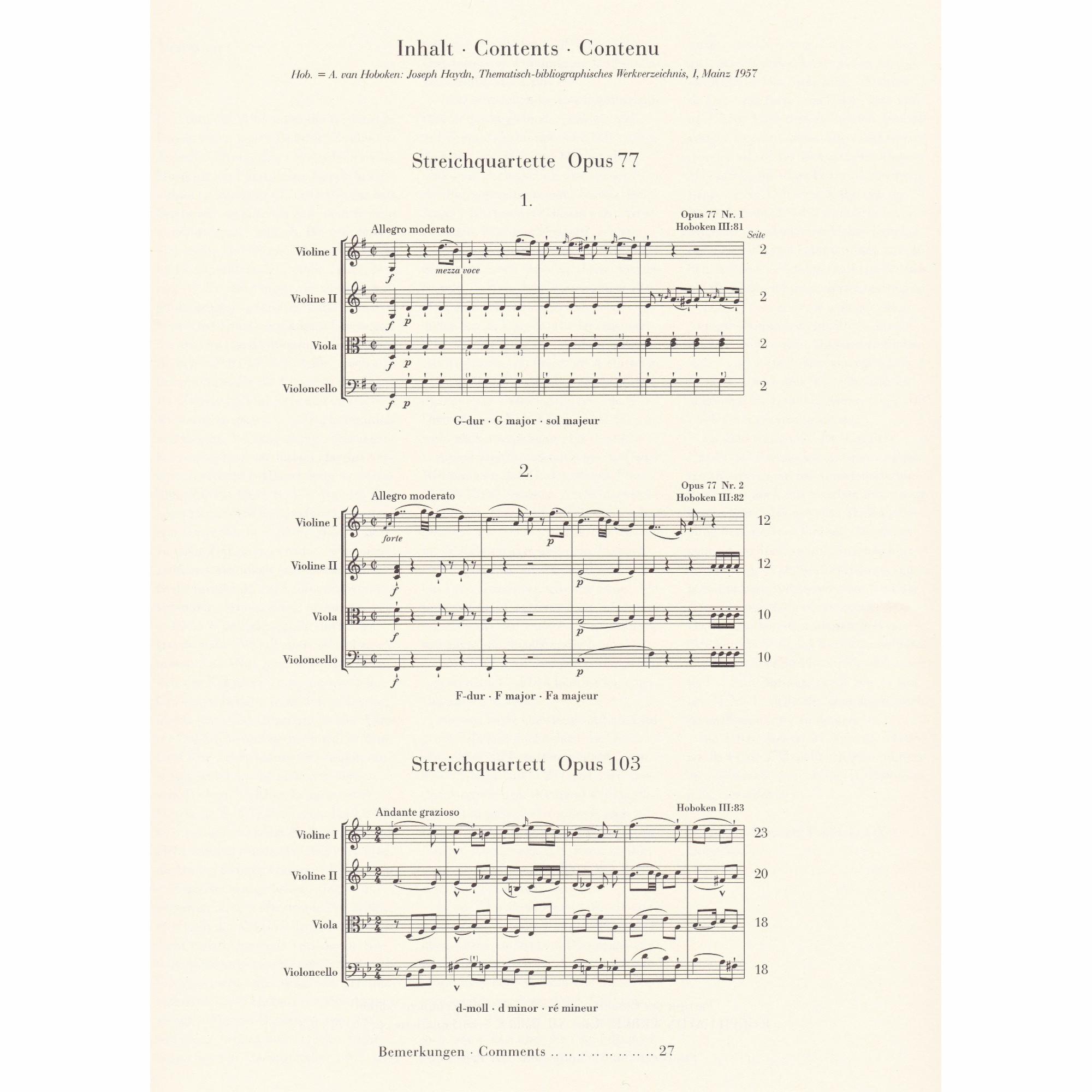 String Quartets, Opp. 77 and 103