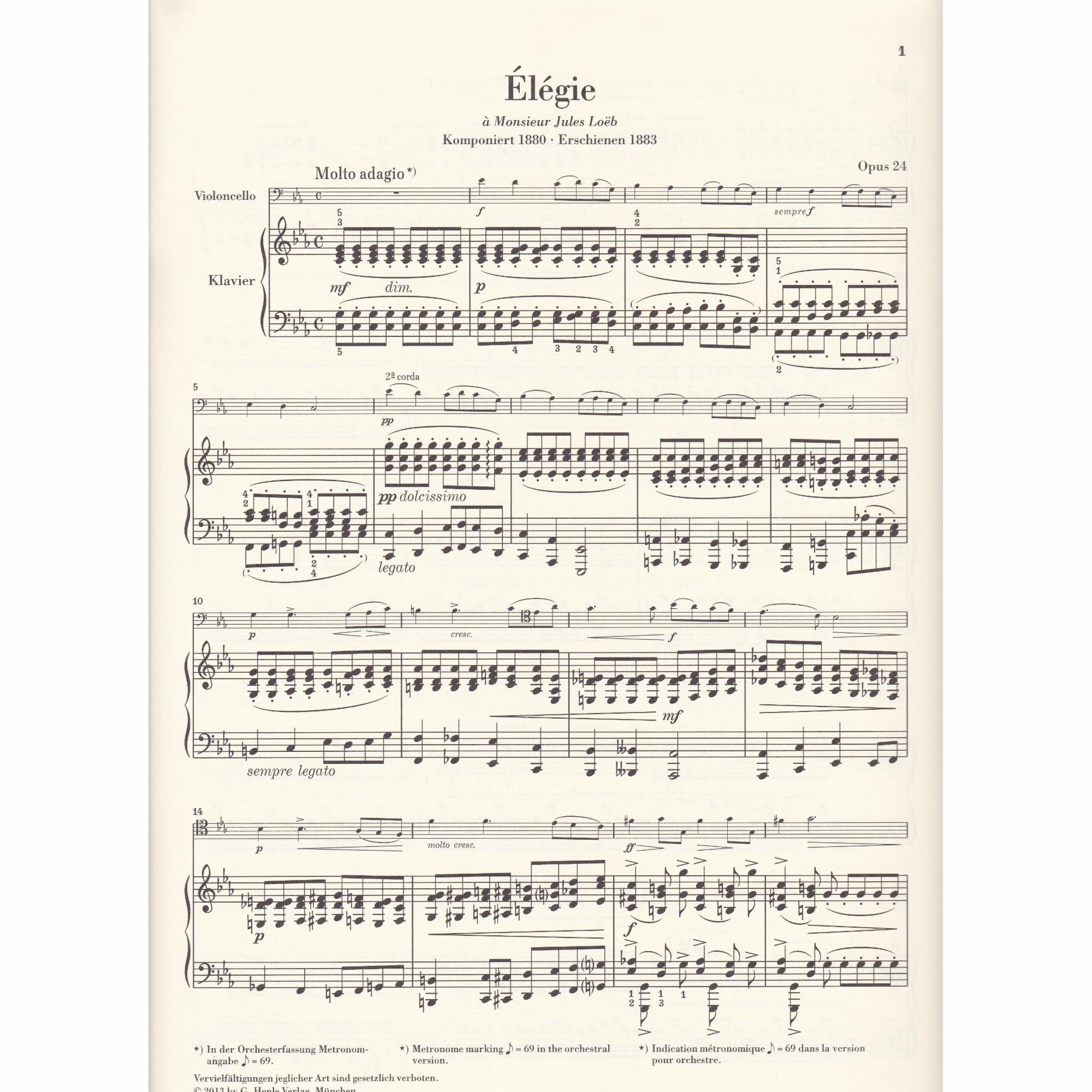 Elegie for Cello and Piano, Op. 24