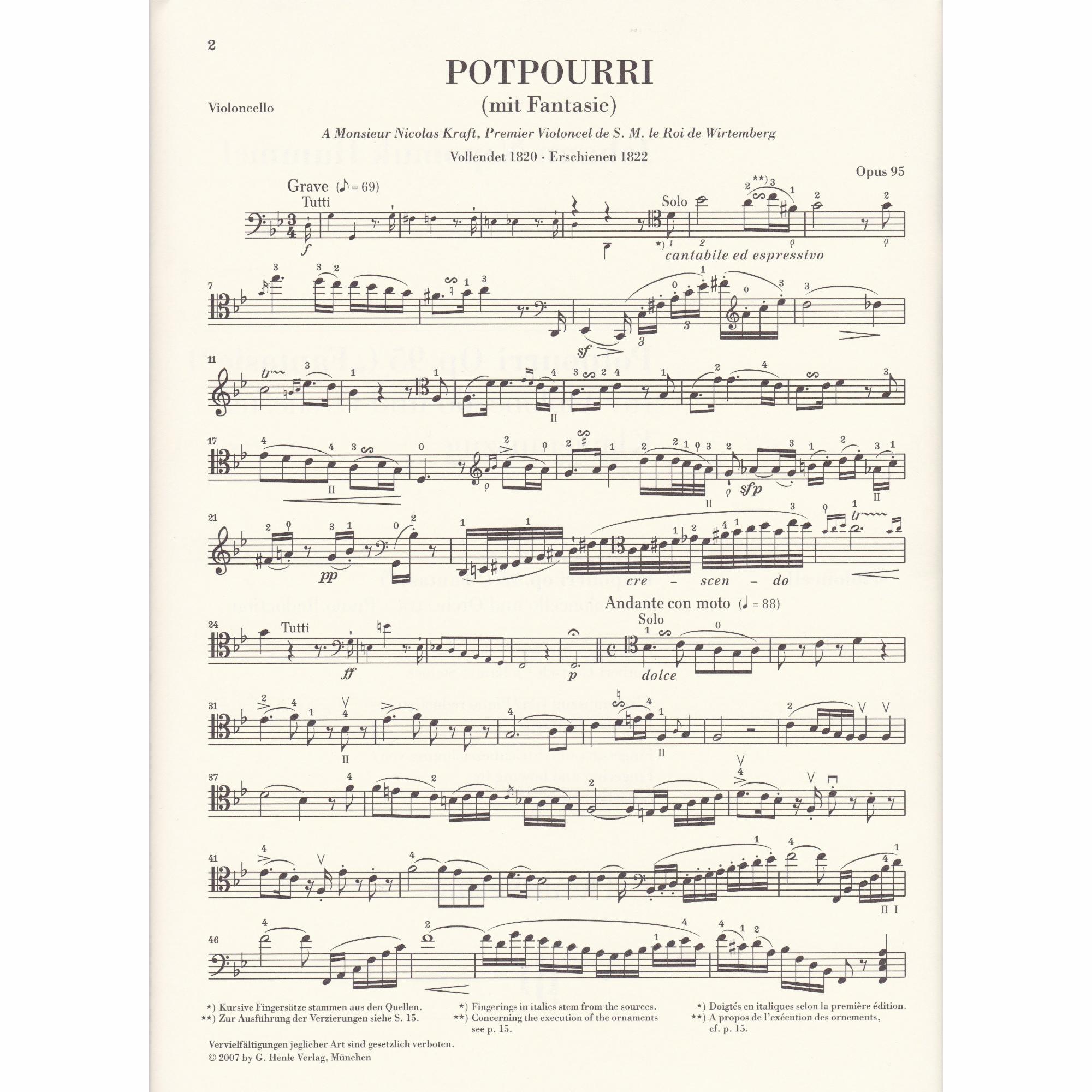 Potpourri for Cello and Piano, Op. 95