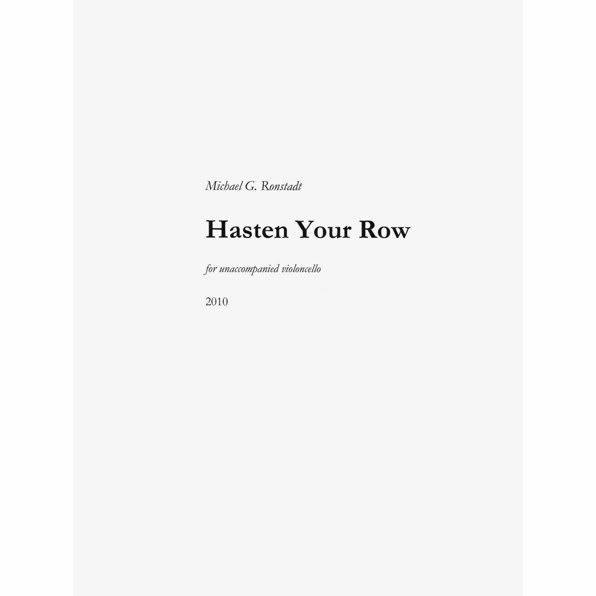 Ronstadt -- Hasten Your Row for Solo Cello