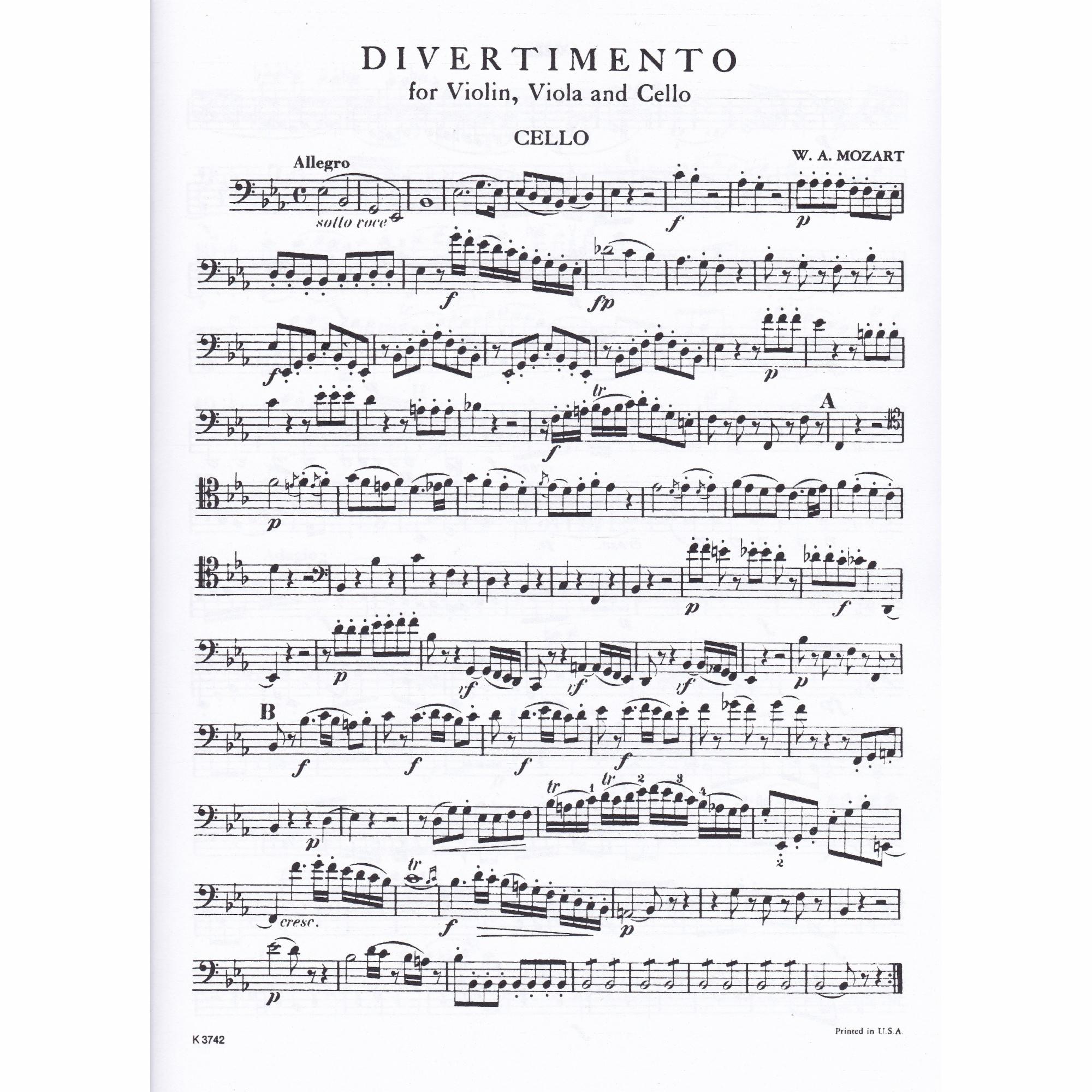 Divertimento in E-Flat Major for String Trio, K. 563