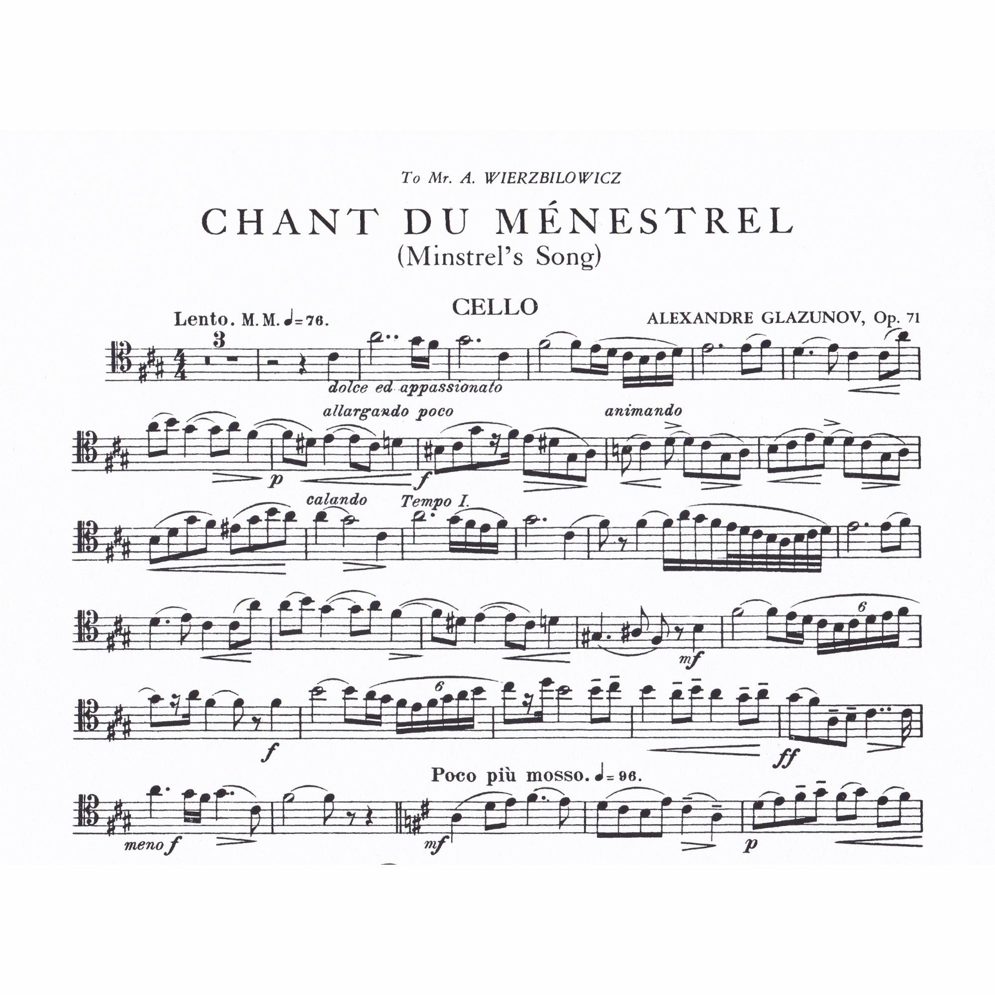 Chant du Menestrel for Cello and Piano, Op. 71