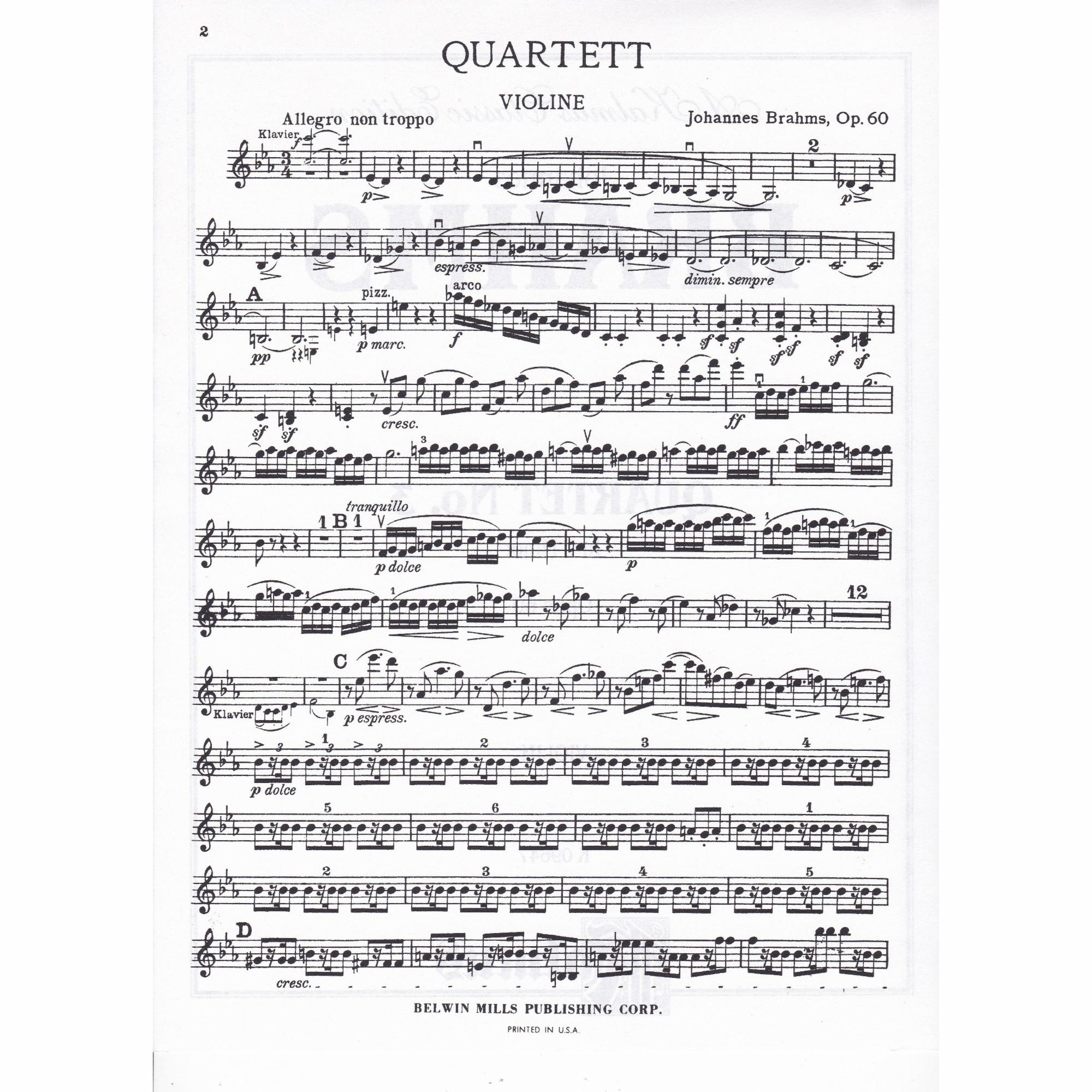 Piano Quartet No. 3 in C Minor, Op. 60