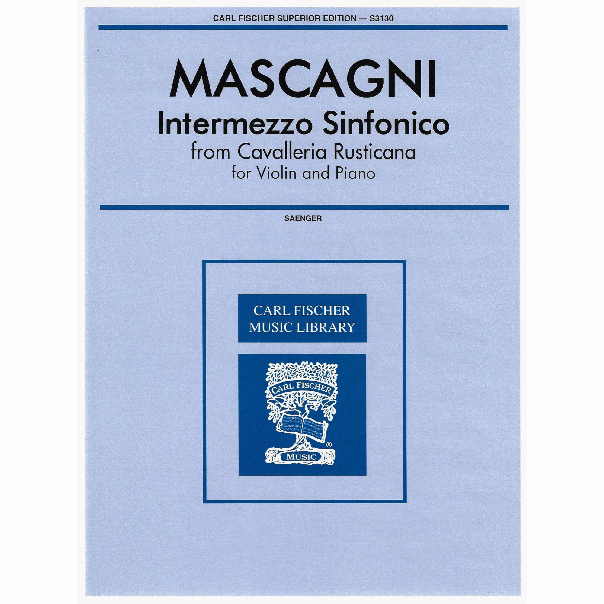 Mascagni -- Intermezzo Sinfonico, from Cavalleria Rusticana for Violin and Piano
