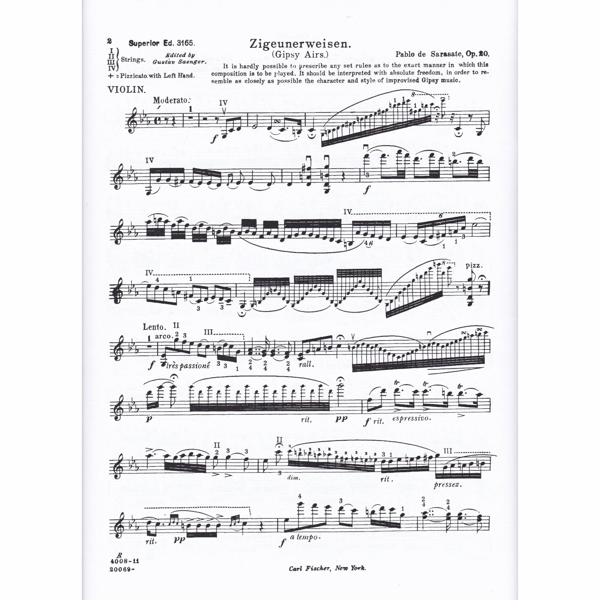 Zigeunerweisen for Violin and Piano, Op. 20