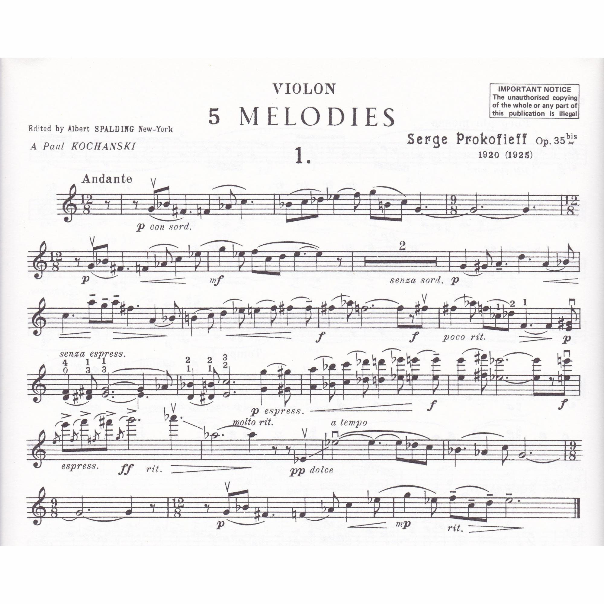 Five Melodies for Violin and Piano, Op. 35a