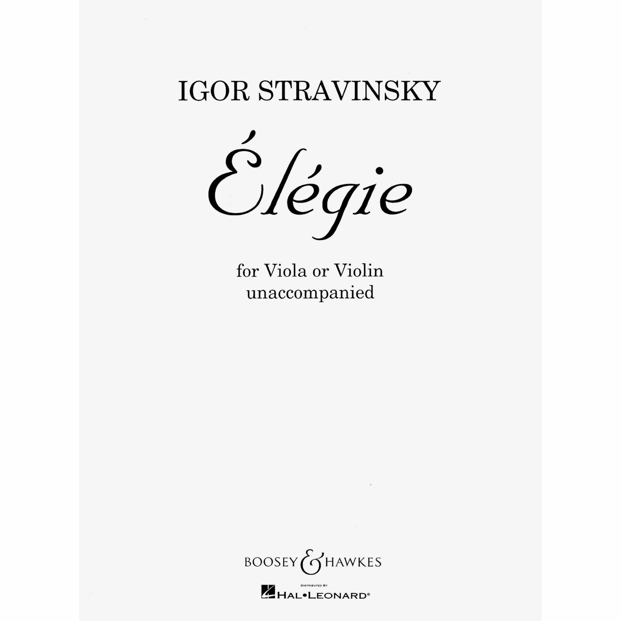 Stravinsky -- Elegie for Solo Violin or Viola